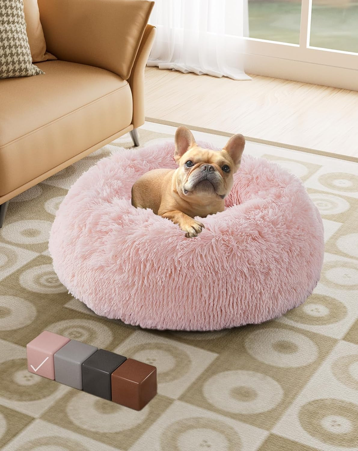 Calming Donut Bed for Dogs and Cats, Ultra Soft Circle Bed, Cozy, Waterproof, Zipper Cover, 30 in Bed, Medium Dog Bed (Gray)