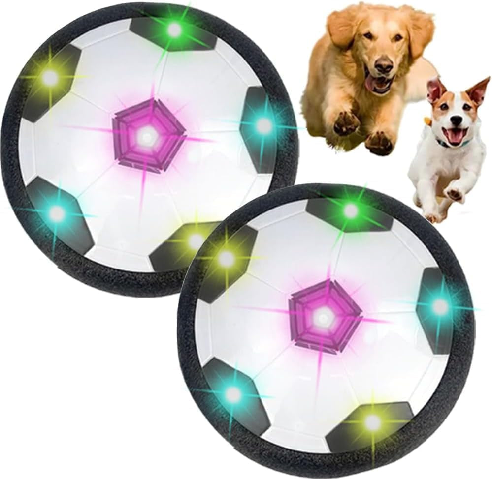 2PCS Active Gliding Disc, 2023 New Interactive Dog Toy Light up Gliding Disc Indoor Soccer Ball Games, Automatic Self Moving Ball Dog Flying Discs Toy Flying Saucer Ball for Dogs Pets (With Light)