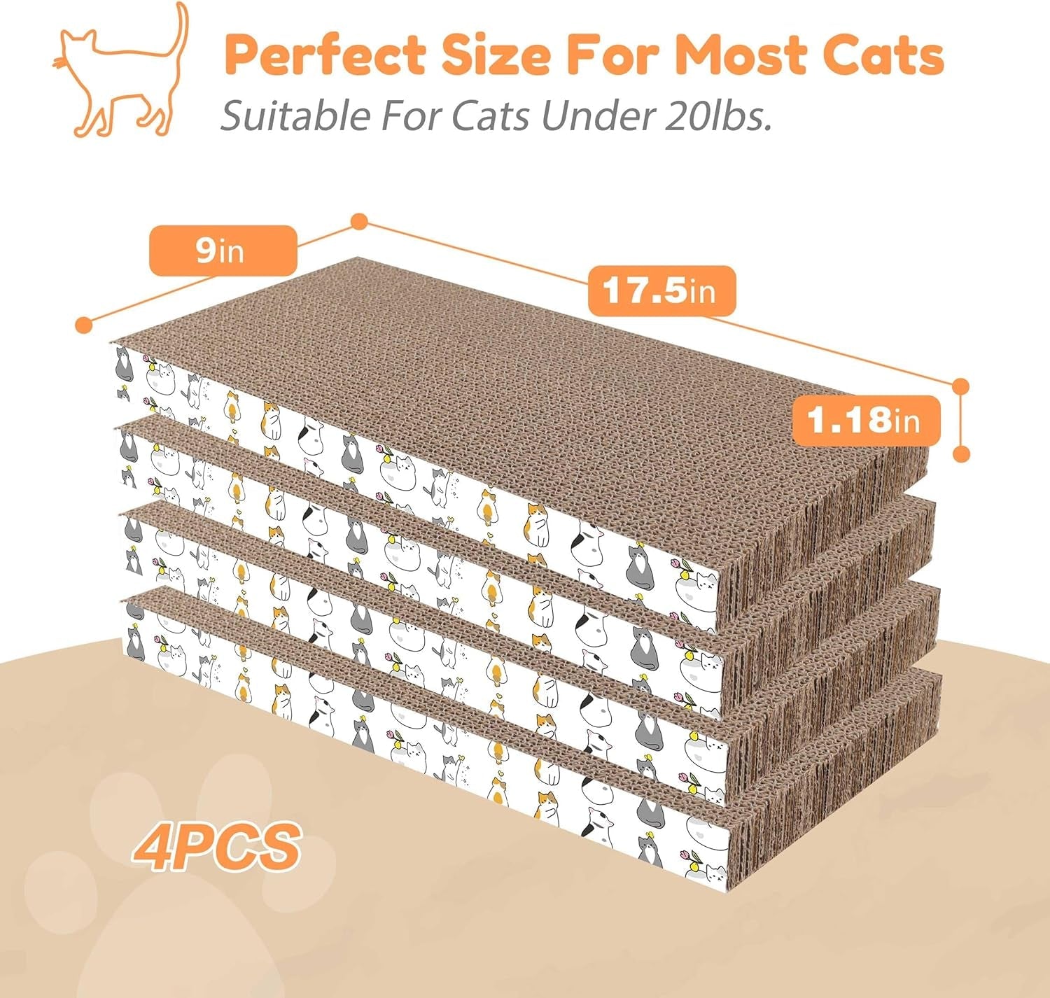 4 Pack Cat Scratch Pad with Box, Cardboard Cat Scratcher for Indoor Cats, Reversible Scratcher with Catnips Box Bed Desigh for Small Medium Cat Kitten, Scratching Board for Cats