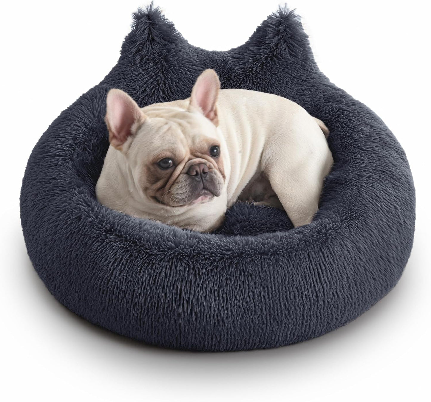 Calming Small Dog Bed, Donut Washable Dog Beds for Small Dogs, Anti-Anxiety Cute Soft Dog Bed with Anti-Slip round Fluffy Plush 20 Inchs Cat Puppy Bed, Light Grey