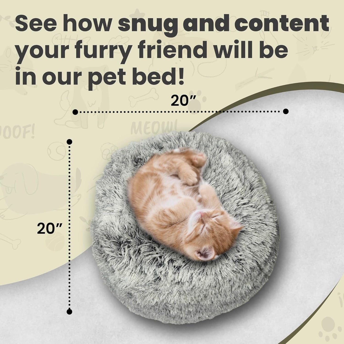 Cat & Dog Cave Bed - Plush round Dog Beds for Small Breeds & Indoor Cats - Calming Hooded Cocoon with Cozy Donut Design - Machine-Washable & Easy to Clean - Non-Slip Bottom - (20×20Inch, Grey)