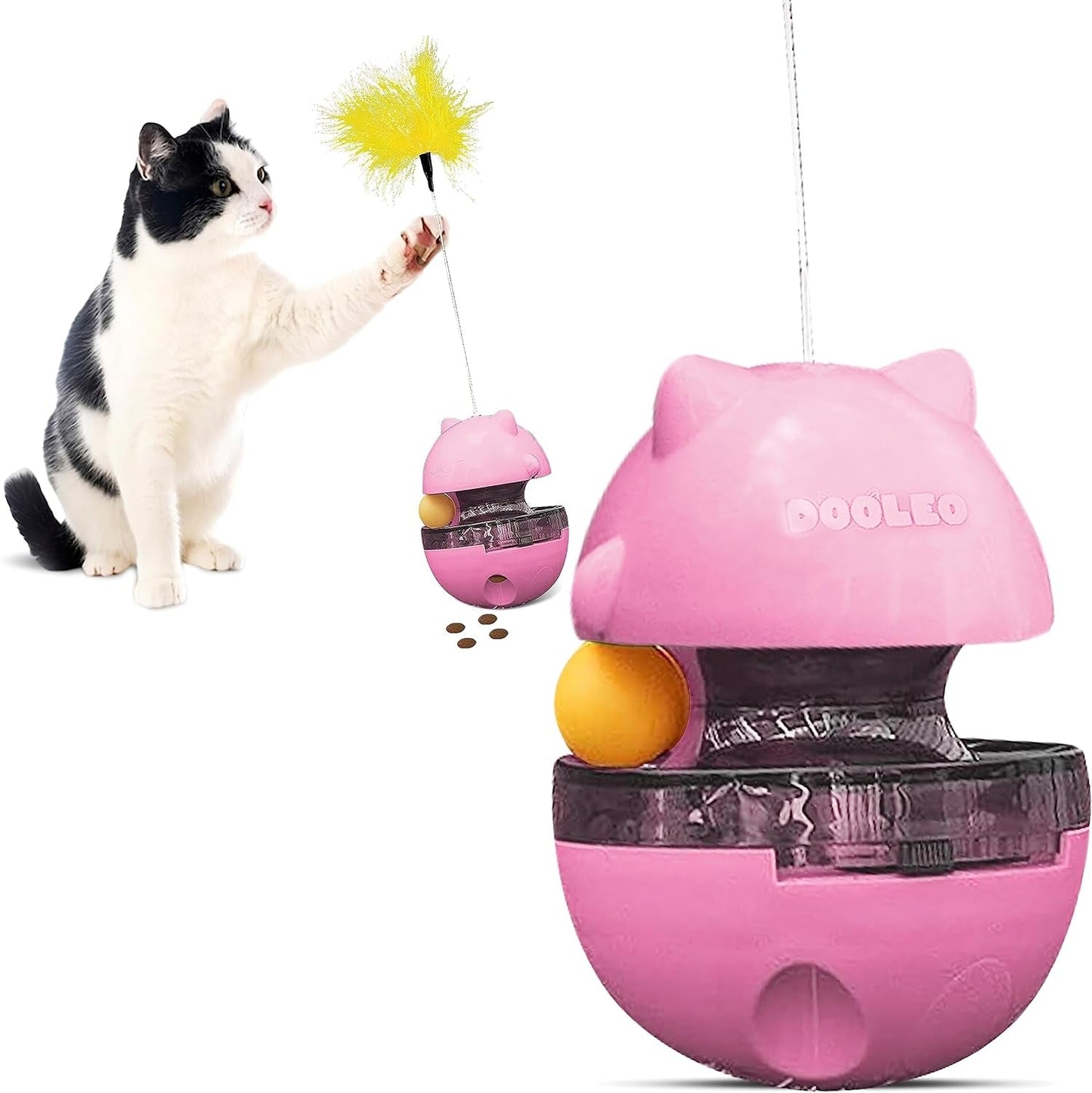 2 in 1 Cat Treat Dispenser Toy - Food Tumbler Toys with Feather | Indoor Interactive Pet Food Dispensing Feeder Puzzle Toy | Brain Stimulating Toys for Doggy, Kitten, Puppy & Cat (Green)