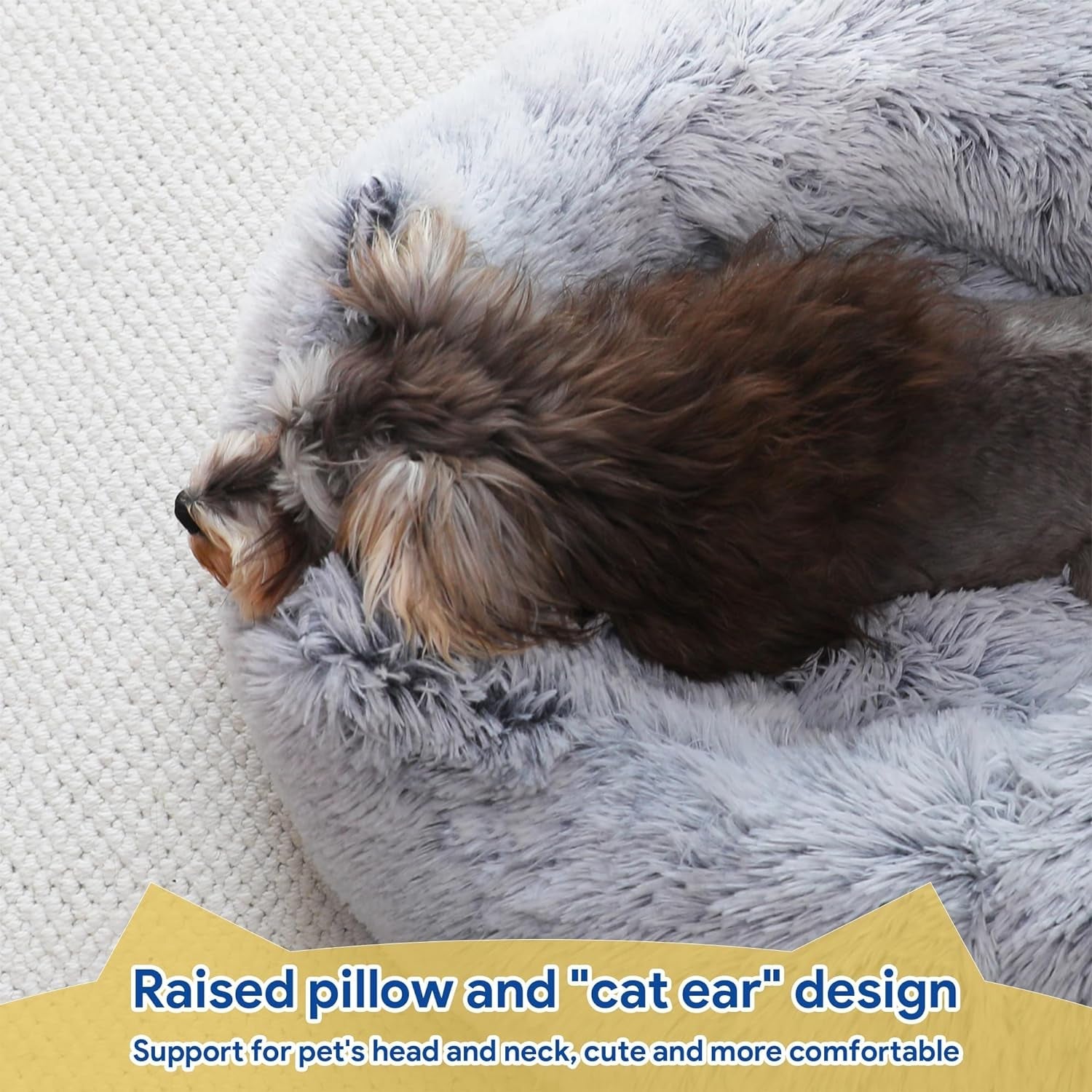 Calming Small Dog Bed, Donut Washable Dog Beds for Small Dogs, Anti-Anxiety Cute Soft Dog Bed with Anti-Slip round Fluffy Plush 20 Inchs Cat Puppy Bed, Light Grey