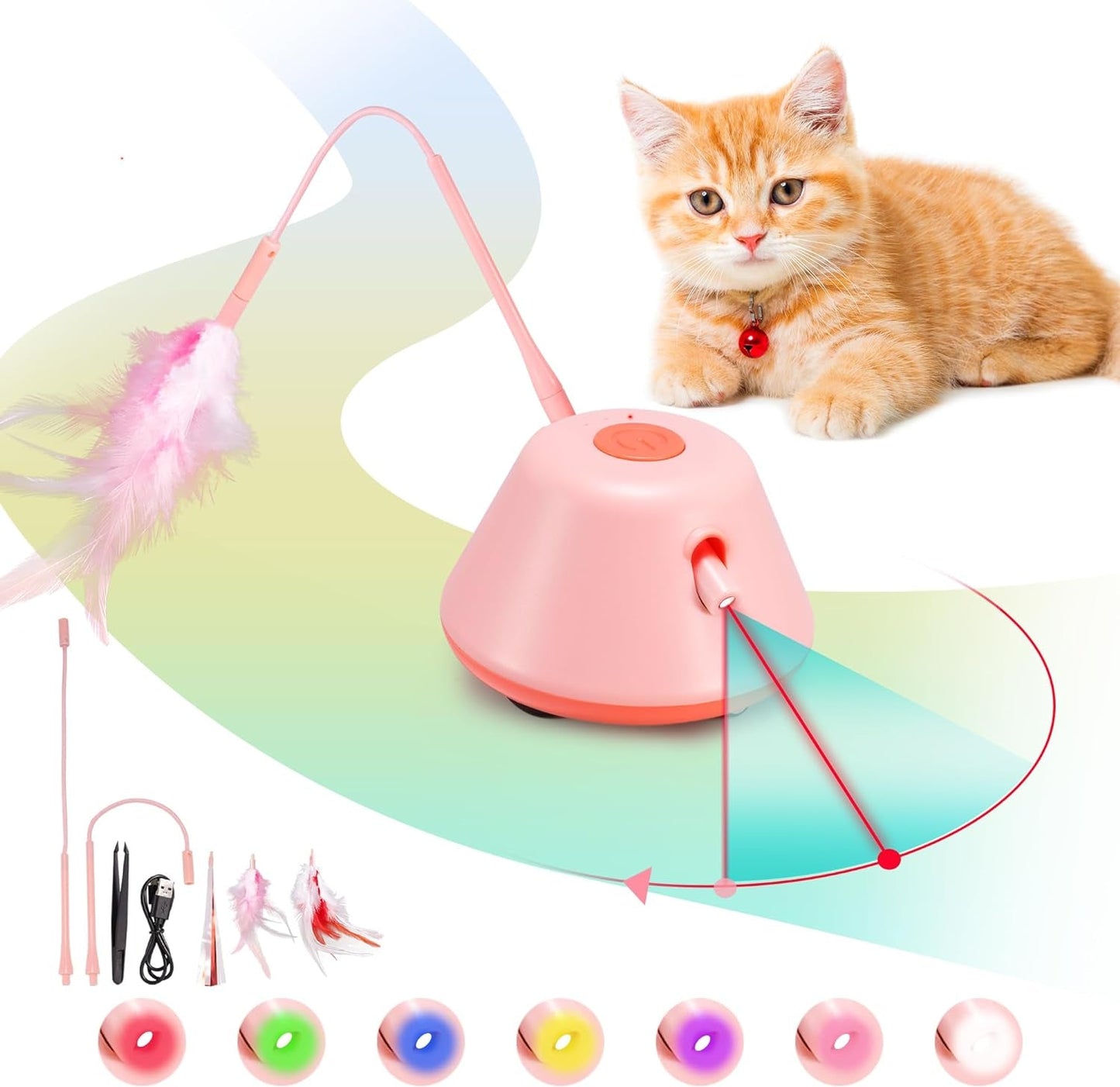 3 in 1 Interactive Cat Feather Toy with LED Light, Automatic Kitten Toys Motion Cat Exercise Toys with 3 Modes Electric Robotic Teaser Toy for Indoor Cats Chase and Exercise