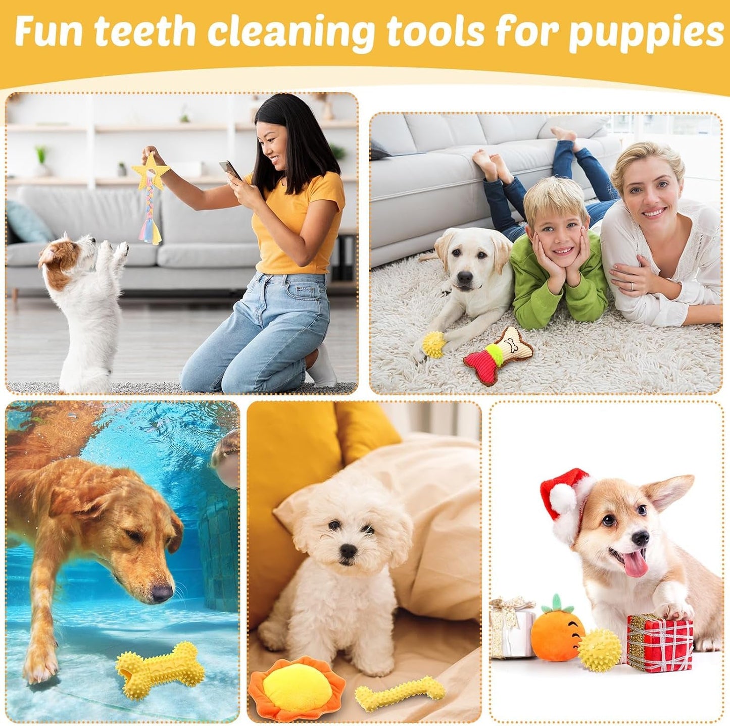 20 Pcs Puppy Toys for Teething Chew Toys for Small Dogs Cute Yellow Soft Squeaky Puppy Teething Toys Rubber Outdoor Interactive Dog Toys for Puppies Small Breed Cleaning Doggy Teeth