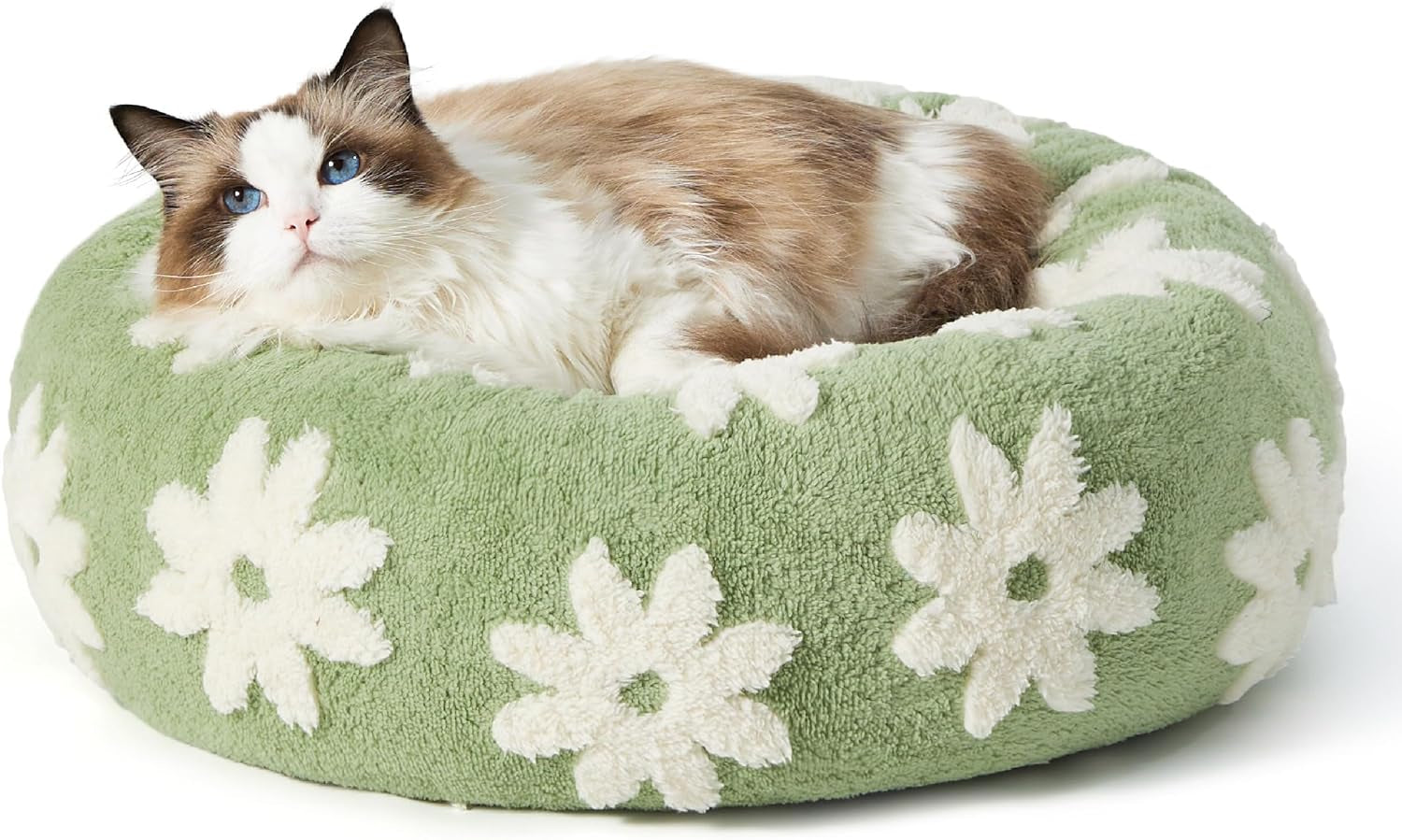 Lesure Donut Small Dog Bed - round Cat Beds for Indoor Cats Calming Pet Beds, Cute Modern Beds with Jacquard Shaggy Plush & anti Slip Bottom, 30 Inch, Blue