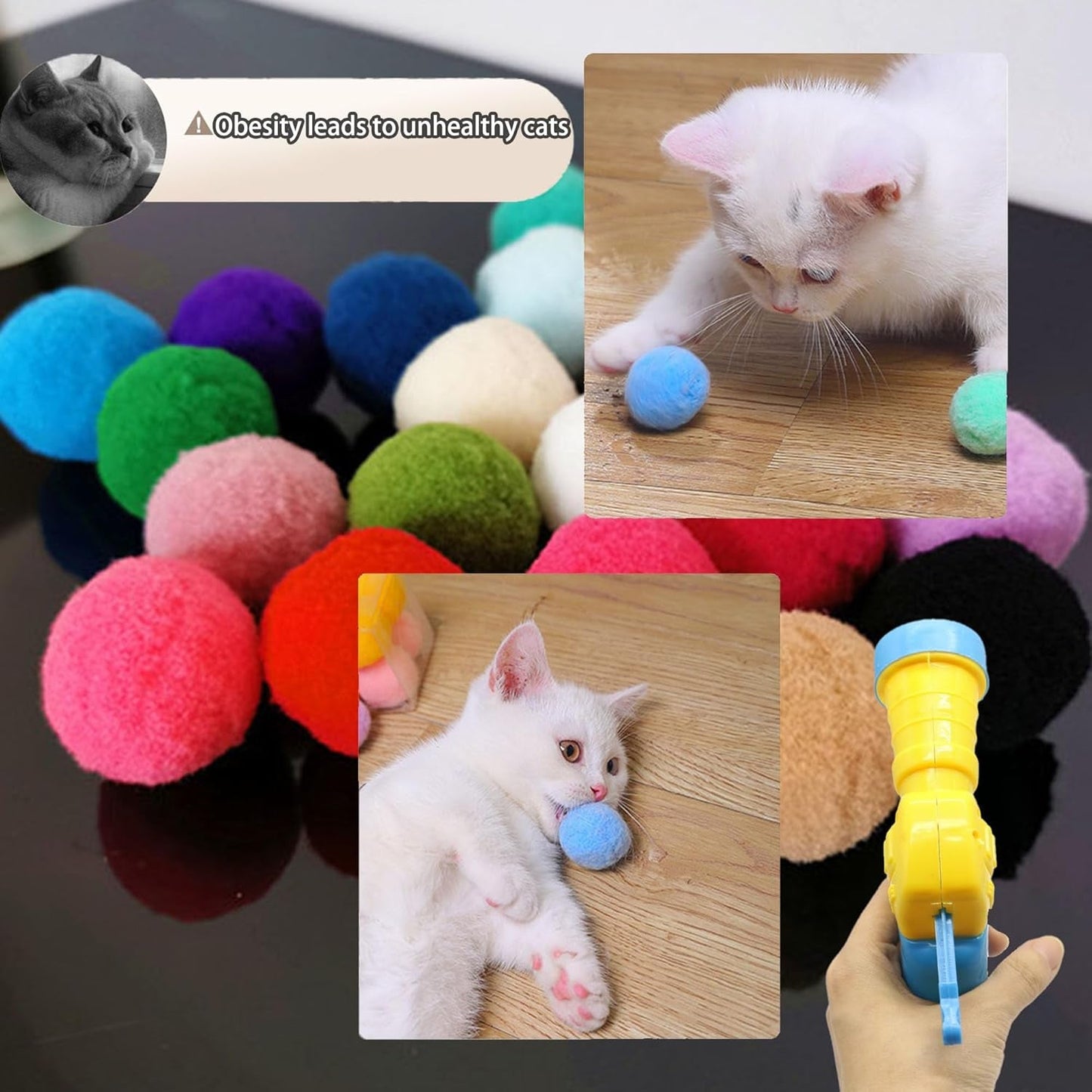 1 Cat Ball Launcher + 10Pcs 1.2’’Cat Toy Balls Silent Plush Elastic Cat Ball Toy Indoor Interactive Toys for Kitty, Dog and Pet, Ball Shooter for Training and Playing