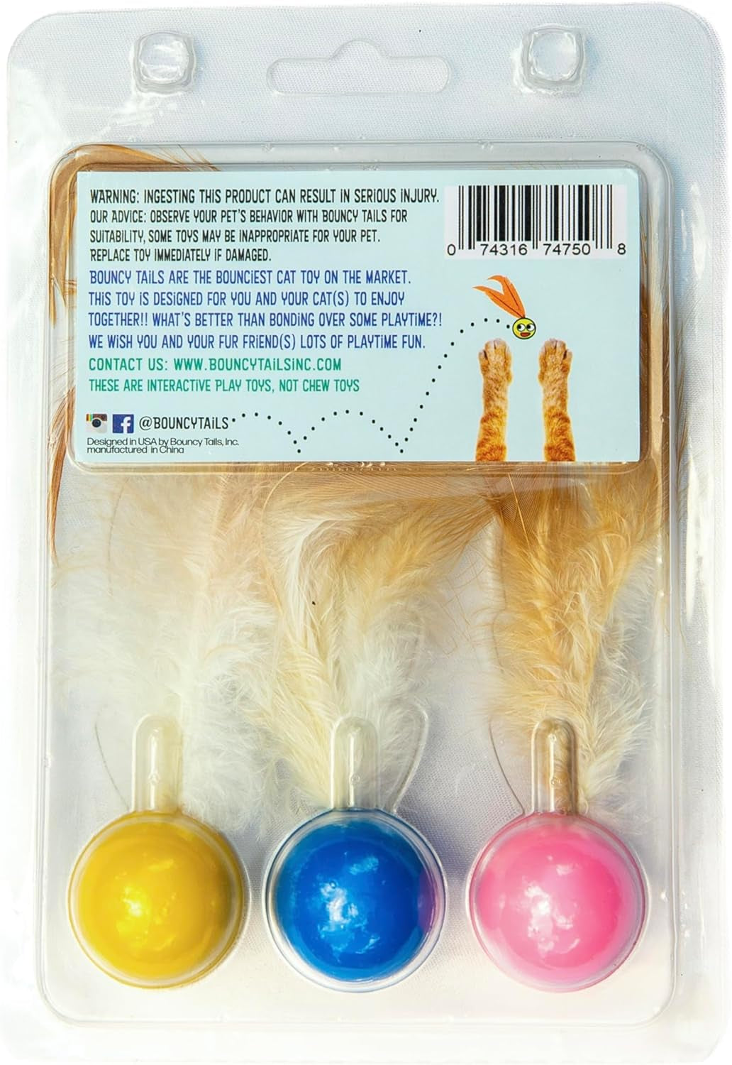 3 Pack Interactive Bouncy Ball with Natural Feathers for Indoor Cats and Kittens Who Love to Play and Have Fun.