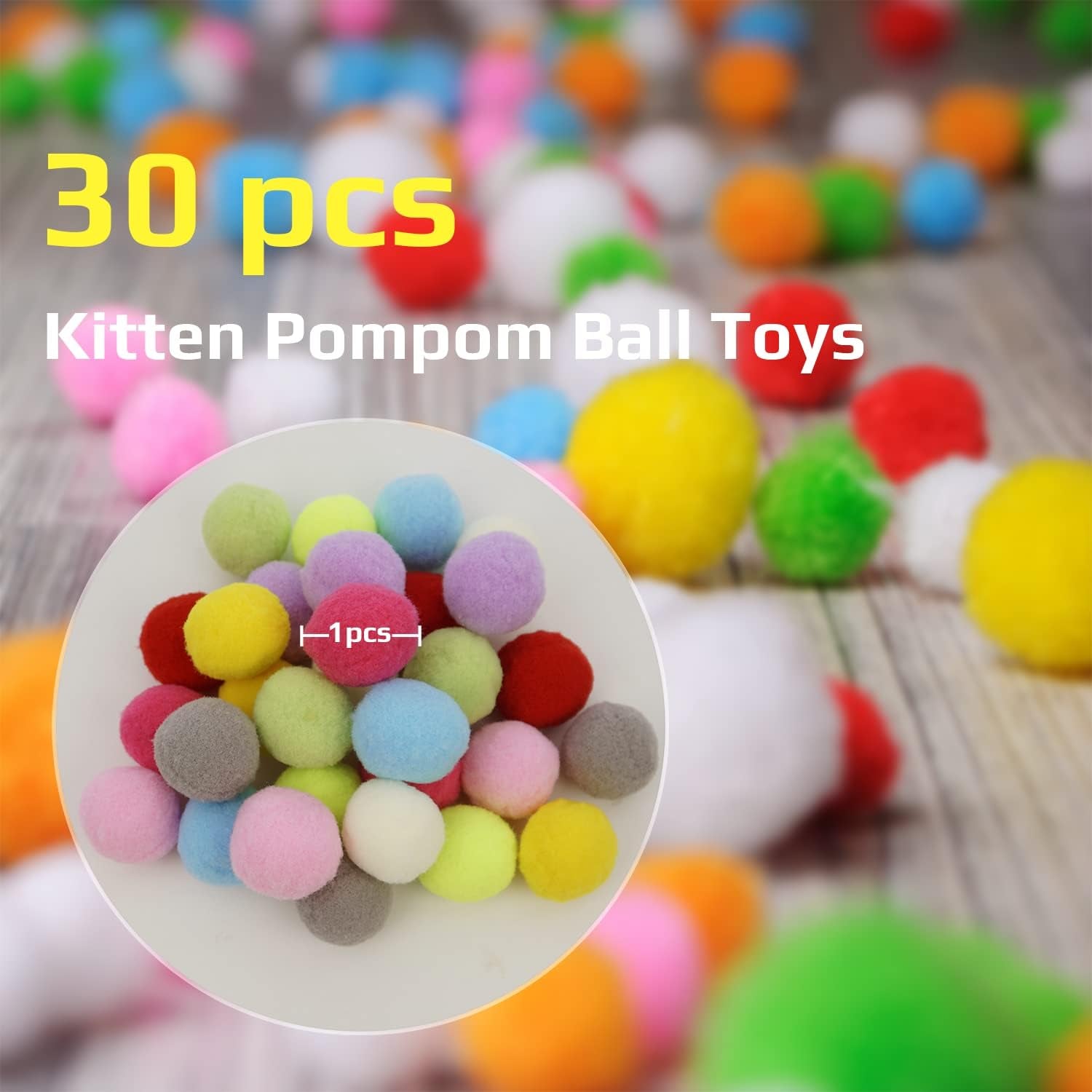 30/60/100Pcs 3Cm Premium Colorful Cat Toy Balls - Soft Kitten Pom Pom Toys - Lightweight and Small Easily Paw for Indoor Cats Interactive Playing Quiet Ball Cats