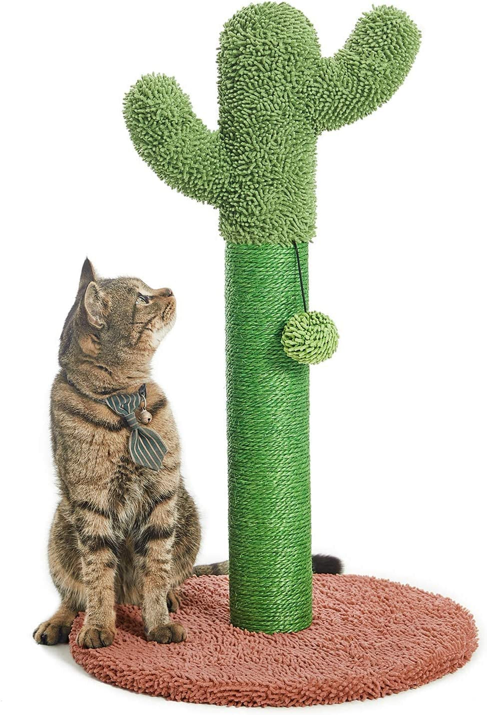 25.6" Cactus Cat Scratching Post with Dangling Ball for Cats Brown