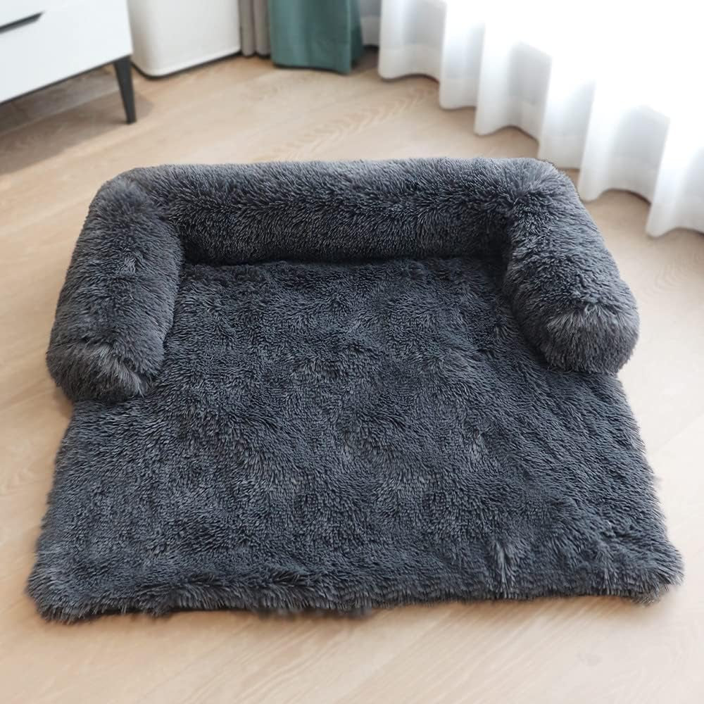 Calming Dog Bed Soft Fluffy Plush Dog Mat for Sofa Couch Pet Furniture Protector with Washable Cover for Large Medium Small Dogs Cats Puppy Thick Blanket Cushion Kennel with Nonskid Bottom