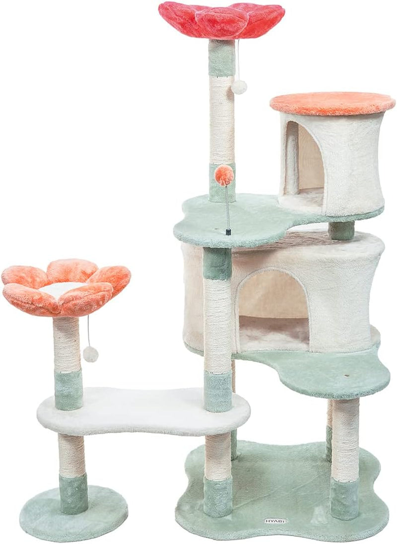 Hyabi 48In Hanging Basket Flower Cat Tree Tower Condo Furniture Apartment Plush Habitat Kitten Amusement Platform with Scratch Posts Toy Ball Pet House Play (Large 48" H)