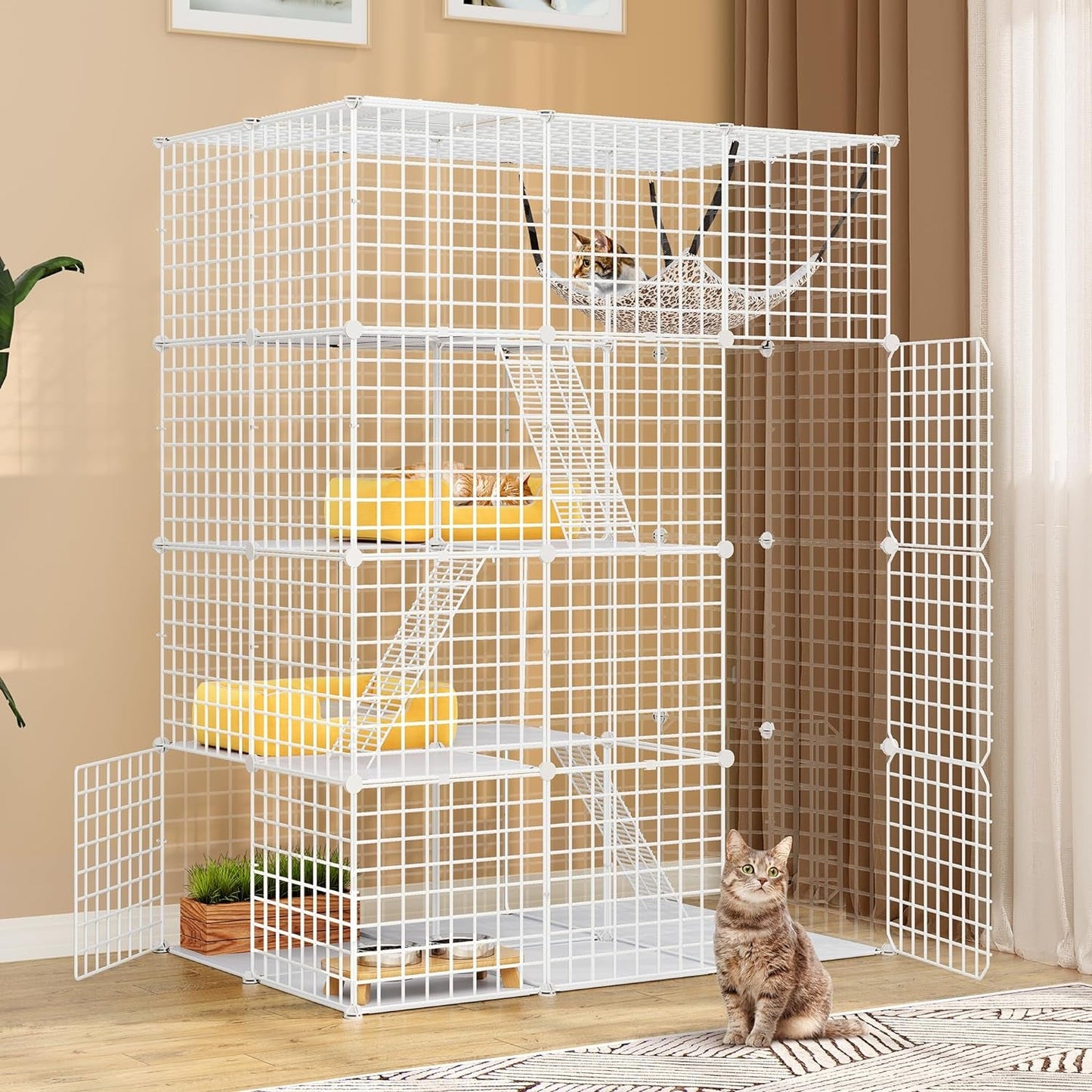 YITAHOME Large Cat Cage Indoor Enclosure Metal Wire 4-Tier Kennels DIY Cat Playpen Catio with Large Hammock for 1-3 Cats