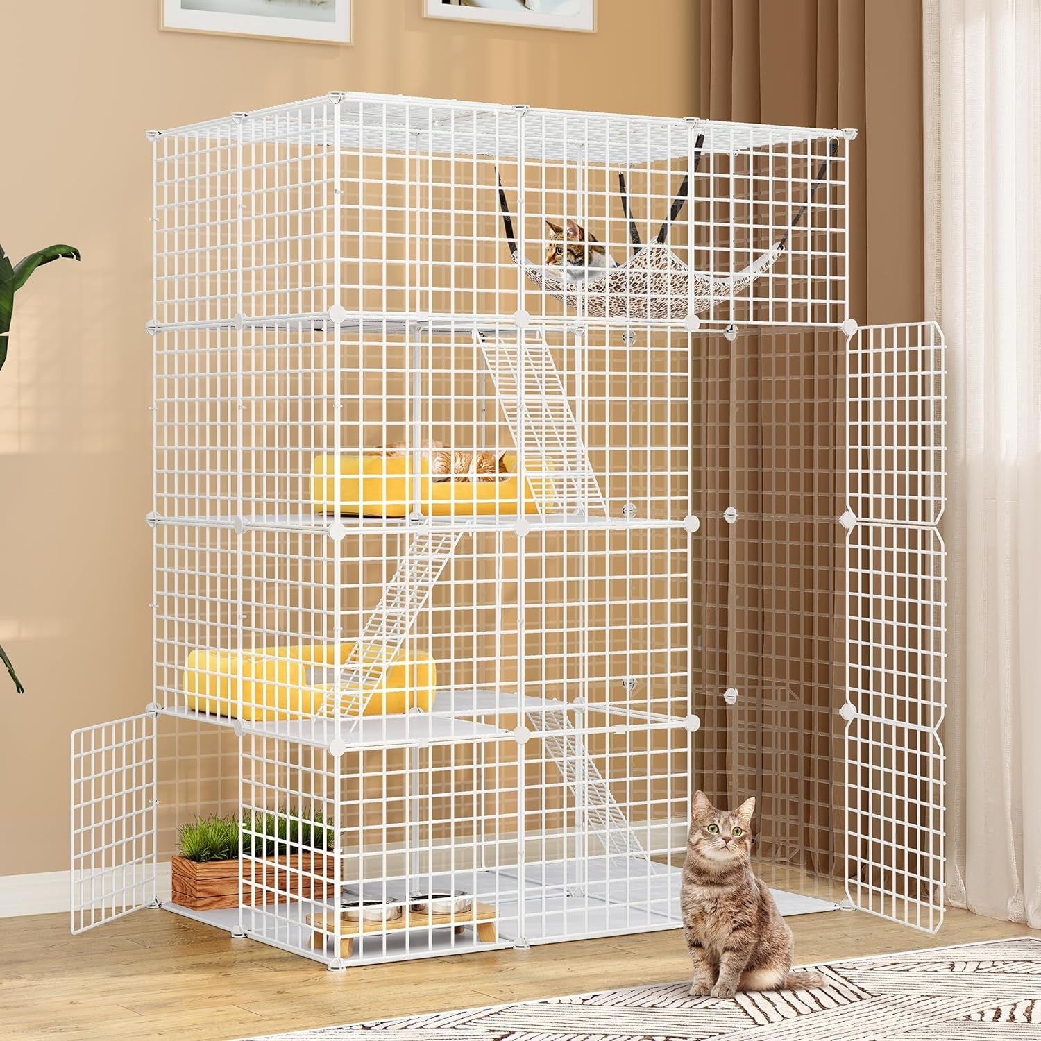 YITAHOME Large Cat Cage Indoor Enclosure Metal Wire 4-Tier Kennels DIY Cat Playpen Catio with Large Hammock for 1-3 Cats