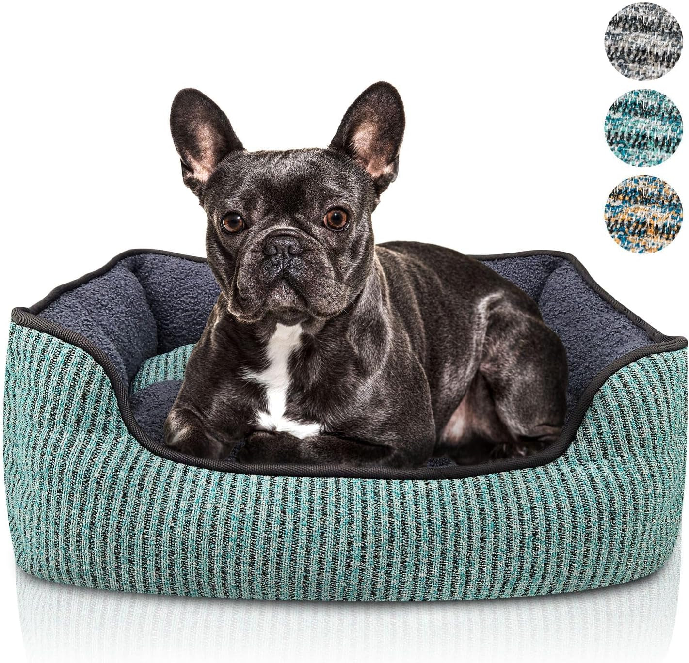 Dog Bed for Small Dogs & Cats, Dog Sofa Dog Basket Cat Bed, Removable Cushion Pillow, Washable Pet Bed with anti Slip Mat Bottom, Striped Fabric & Plush Teddy Fur Fleece, Size S, Color:Grey