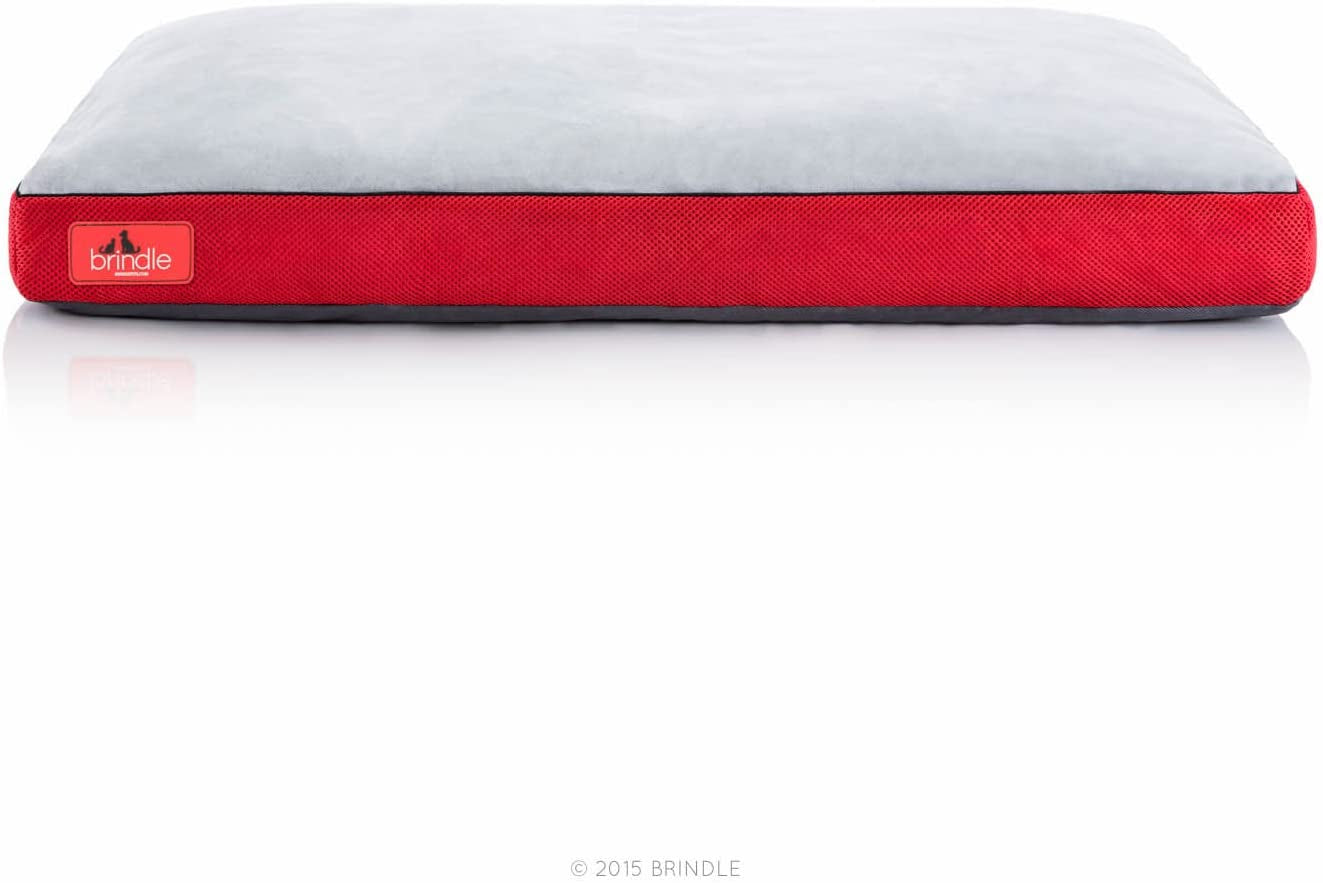 Brindle Shredded Memory Foam Dog Bed with Removable Washable Cover-Plush Orthopedic Pet Bed - 17 X 11 Inches - Red