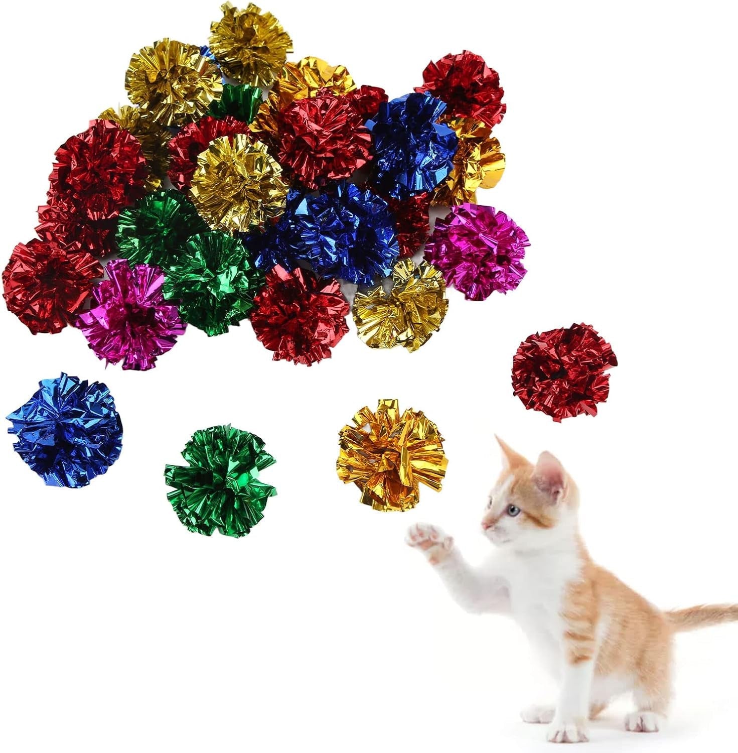 30 Pack Crinkle Balls Cats Sparkle Ball Colorful Mylar Balls Crinkle Paper Ball for Cats Interacting