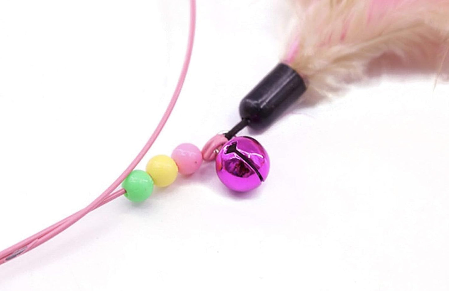 2 Pcs Cat Toy Feather Wand with Bell, Interactive Pet Cat Kitten Chaser Teaser, Cat Fishing Rod,Wire Wand Beads for Cat Play Supplies