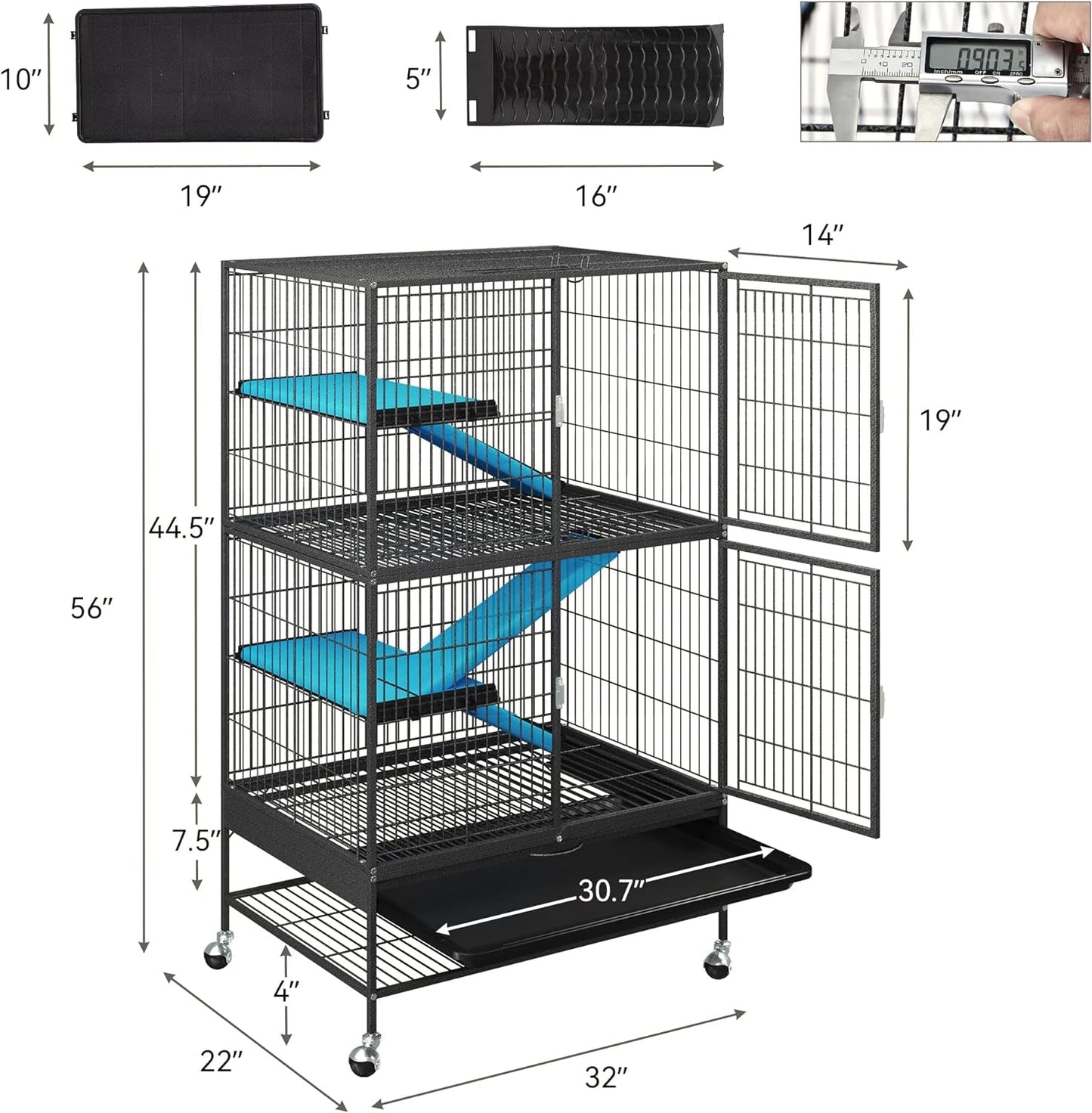 YITAHOME Metal 4-Tiers Small Animal Cages for Adult Rats/Rabbit/Ferret/Chinchilla/Cats/Guinea Pig/Large Hamster Indoor Critter Nation Cage Double-Story