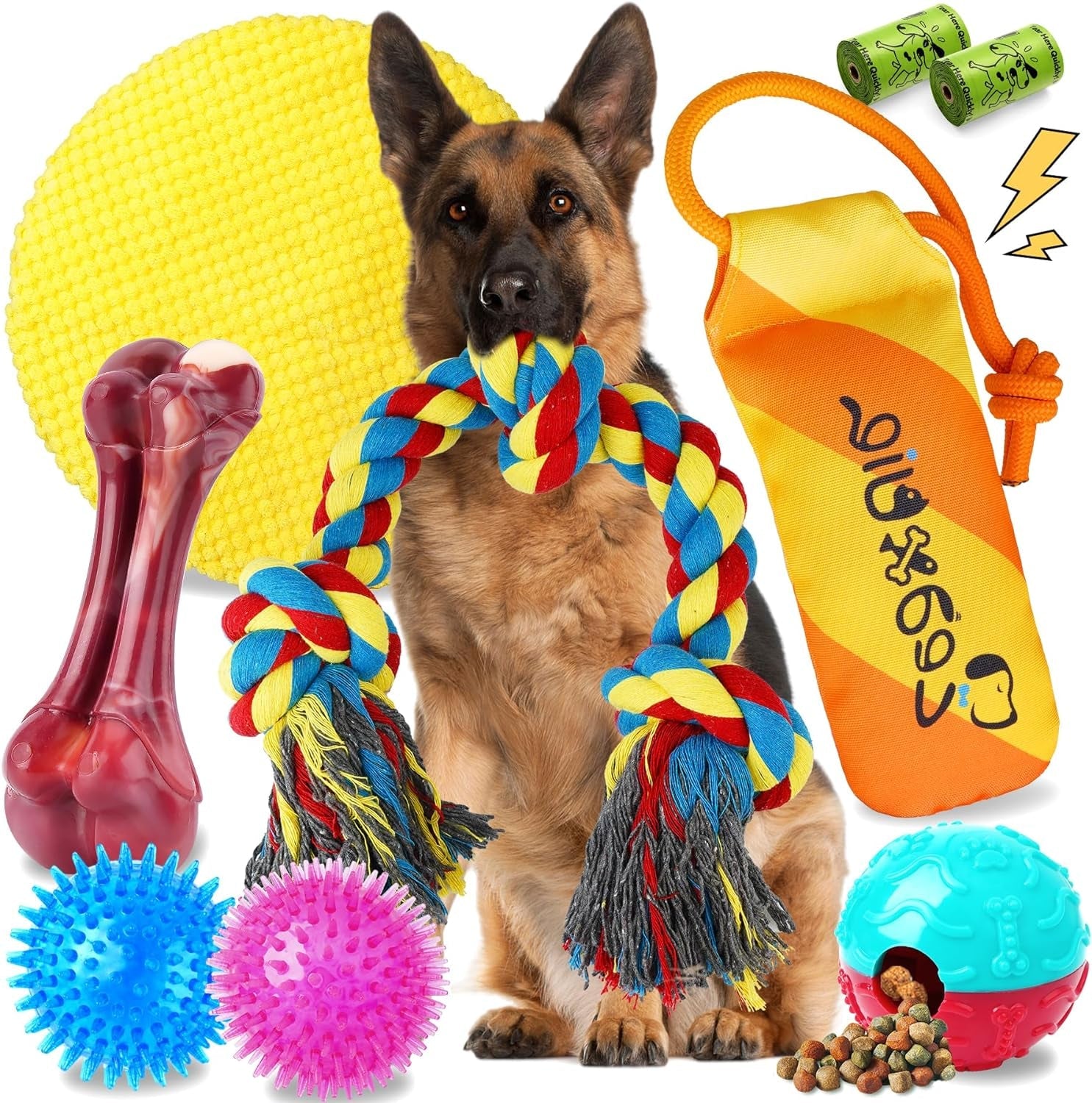 Zeaxuie Heavy Duty Various Dog Chew Toys for Aggressive Chewers - 9 Pack Value Set Includes Indestructible Rope Toys & Squeaky Toys for Medium, Large & X-Large Breeds (For Super Chewers)