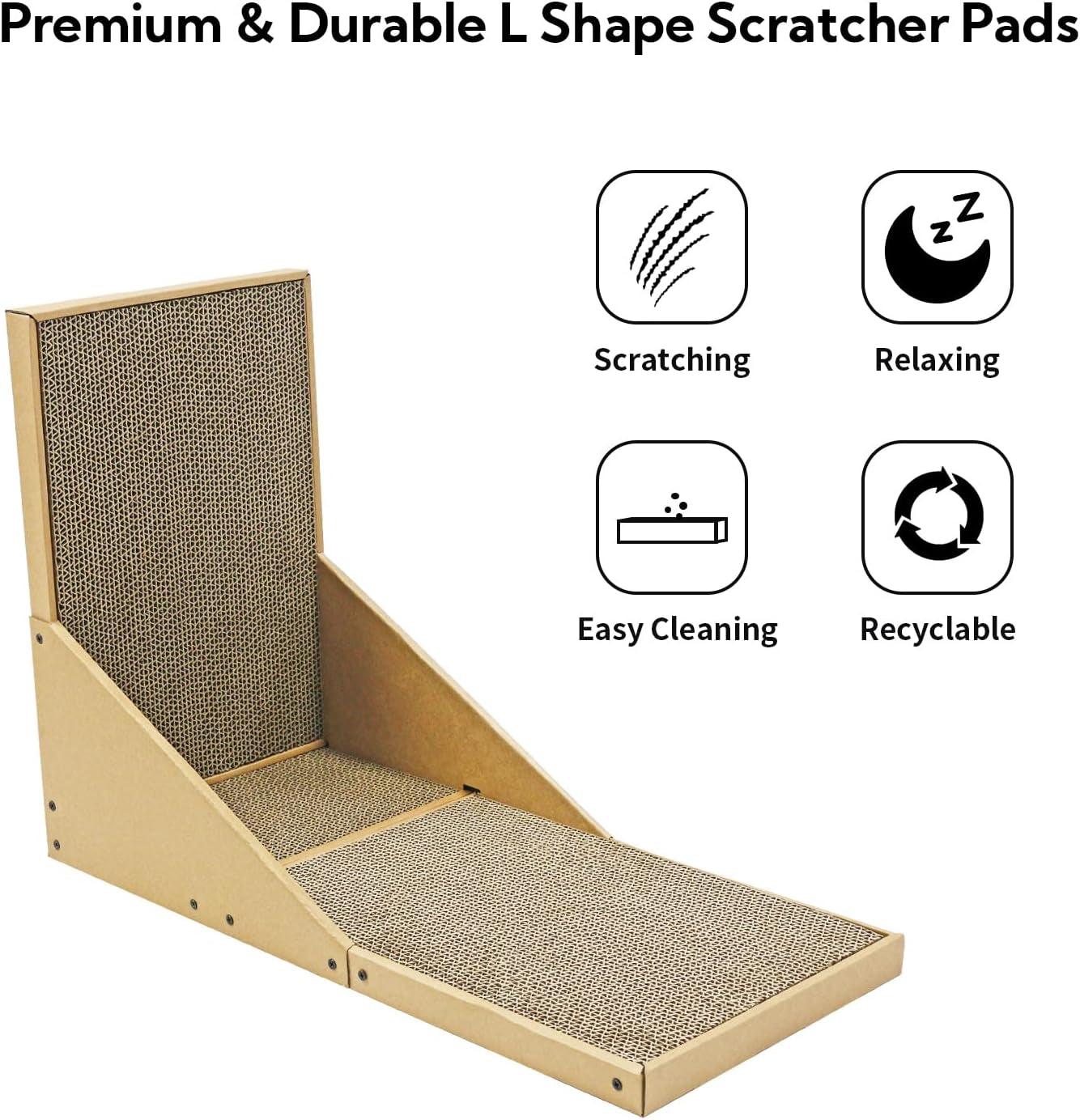 L Shape Cat Scratch Pad with Box for Large Medium Small Indoor Cats, 23.6 Inch Easy Clean Recyclable Cardboard Cat Scratching Pad for Resting, Claw Grinding and Playing (Brown)