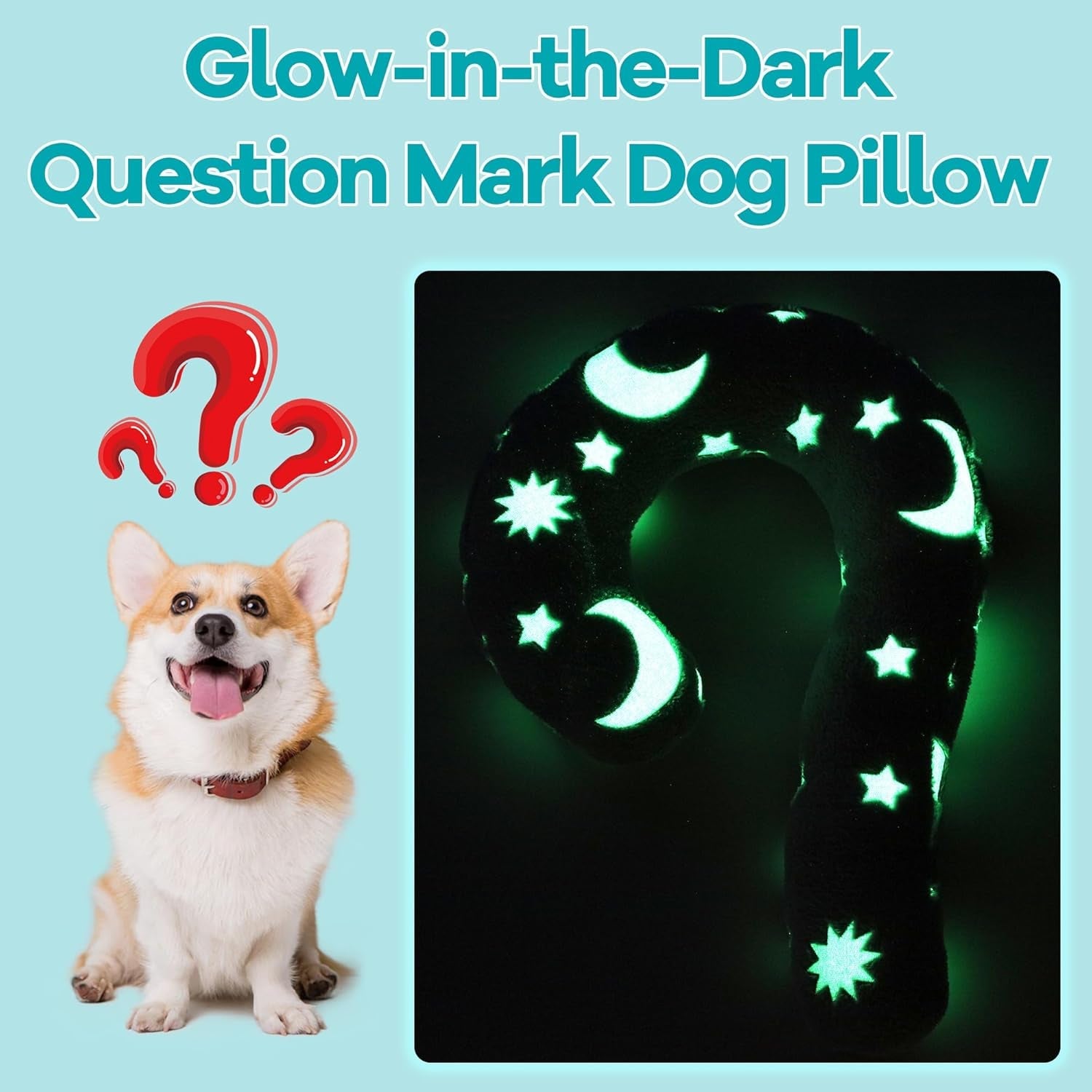 Glow-In-The-Dark Dog Pillow,Question Mark Dog Calming Pillow for Anxiety Relief,Machine Washable Dog & Cat Pillow Training Toy for Joint Relief, Better Sleep