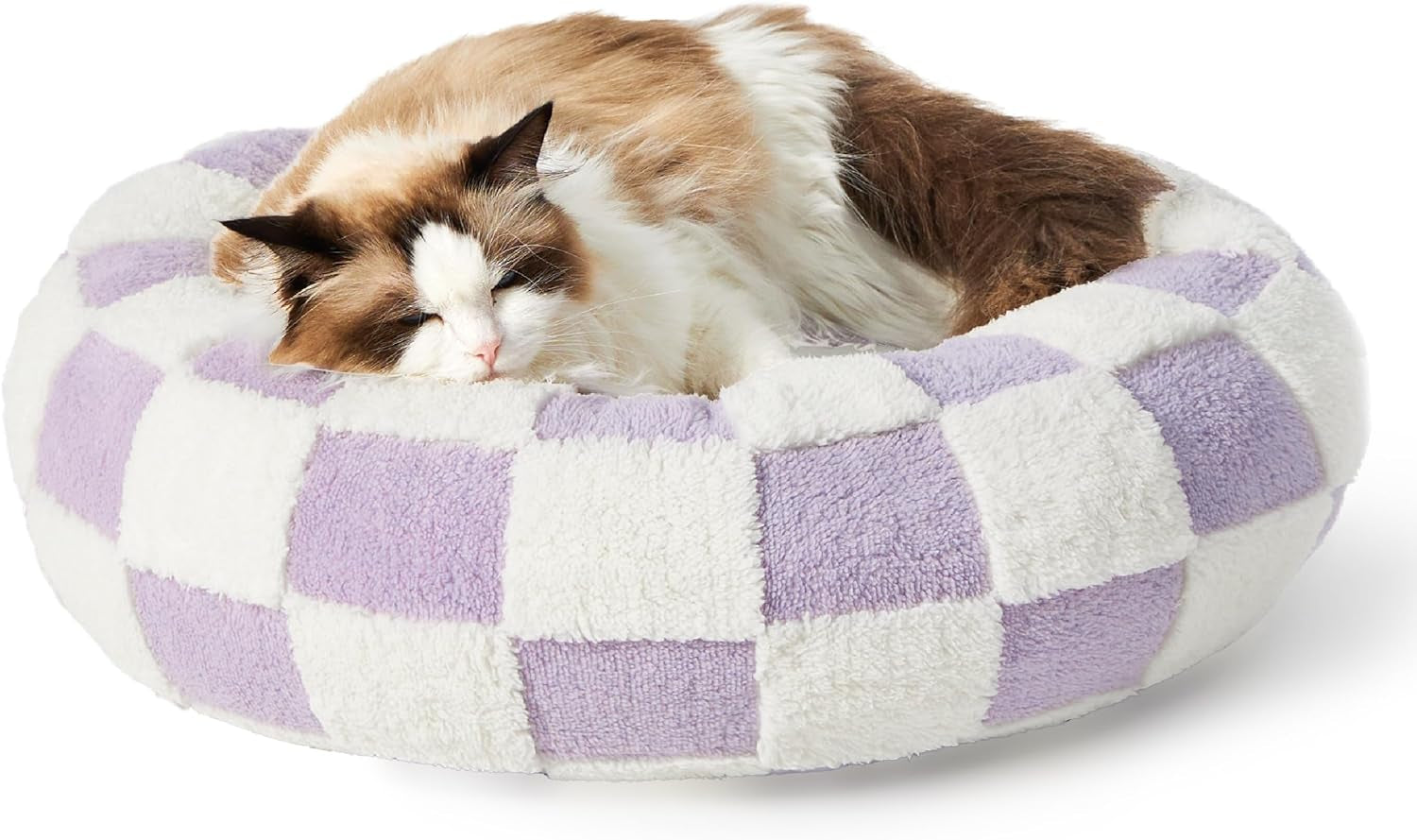 Lesure Donut Small Dog Bed - round Cat Beds for Indoor Cats Calming Pet Beds, Cute Modern Beds with Jacquard Shaggy Plush & anti Slip Bottom, 30 Inch, Blue