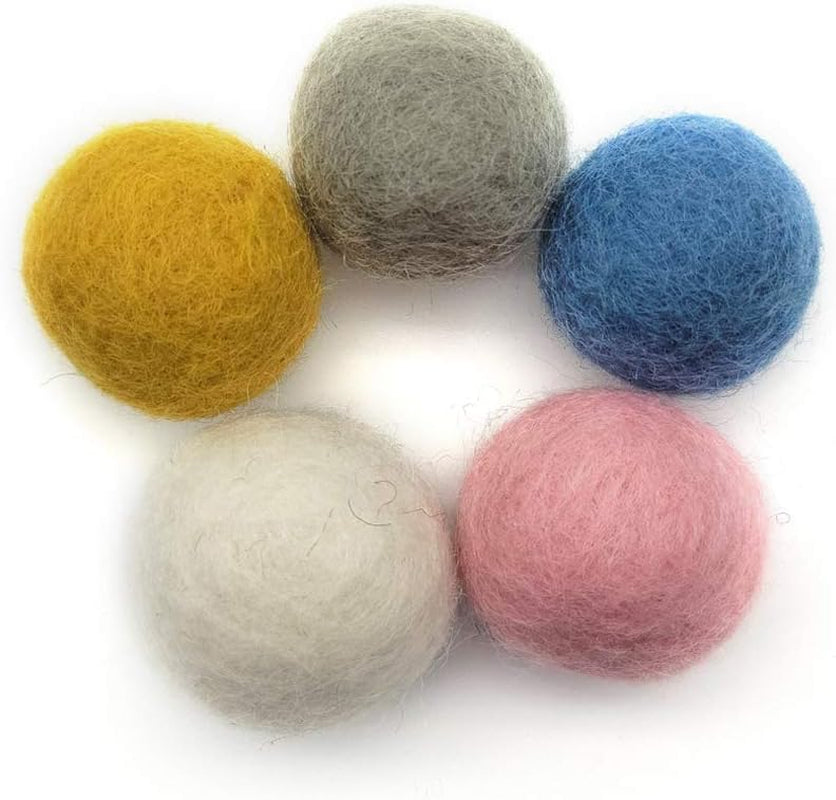 100% Wool Cat Small Dog Ball Toy 5-Pcs, Felt Ball Toys for Cats and Kittens Lover, 5 Colorful Soft Quiet Felted Fabric Balls, Craft Supplies Furry Balls (1Pack)