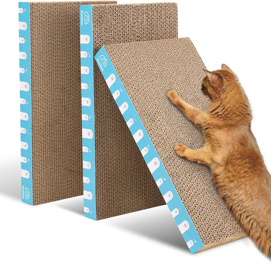 3 Pack Zoozoo Cat Scratching Board Set, Plain Cat Scratching Post Pad Made of Durable Corrugated Cardboard for Stress Relief, Pet Scratcher Fidget Toy Gift Claw Comfort