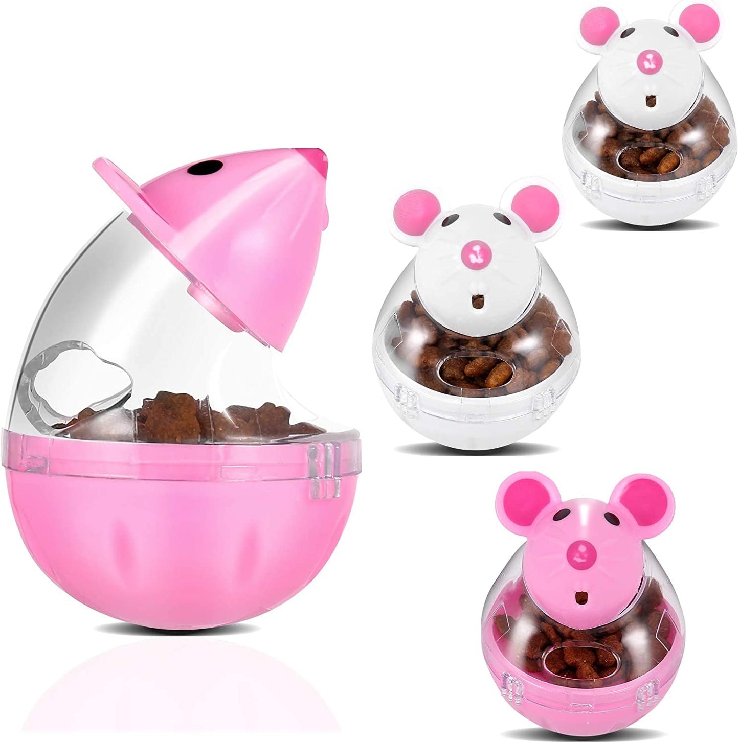 4 Pcs Cat Food Ball Dispenser, Small Cat Food Balls Slow Feeder Mice Shaped Tumbler Cat Food Toy Cat Treat Toy Feeder Toy for Interactive Training(Pink,White)