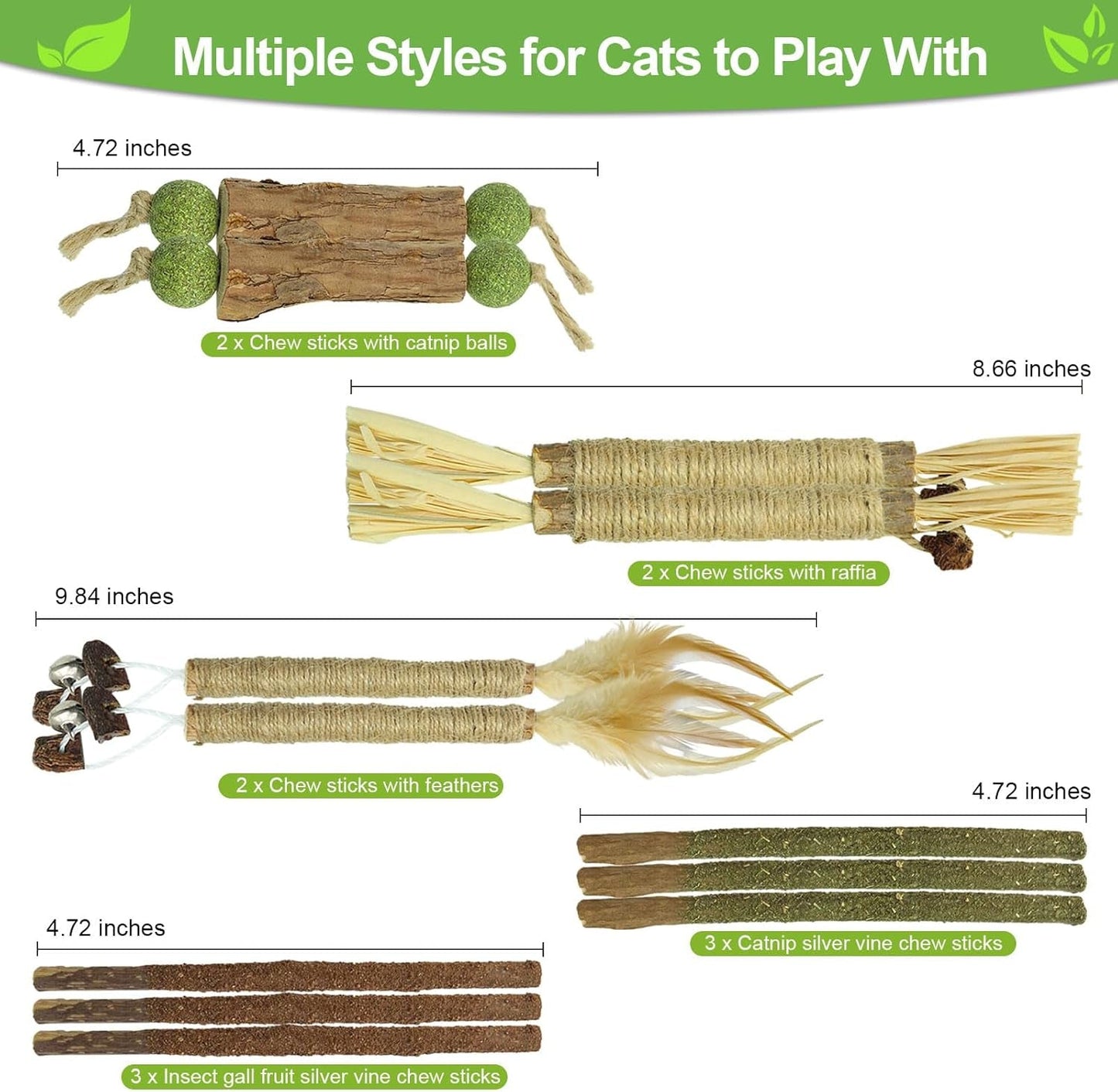 12Pcs Catnip Chew Toys Set for Cats, Natural Silvervine Dental Sticks for Cats, Kitten Toy for Indoor Cats Interactive Increase Appetite Relief Cats Stress