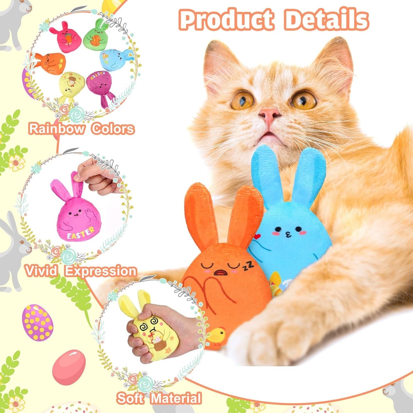 24 Pack Easter Cat Catnip Toys Chew Plush Bunny Toys Bulk Rabbit Cat Interactive Toys Boredom Relief Cat Toys Soft Teething Supplies Cat Chew Toys for Teething Chewing, Easter Pet Gift Set