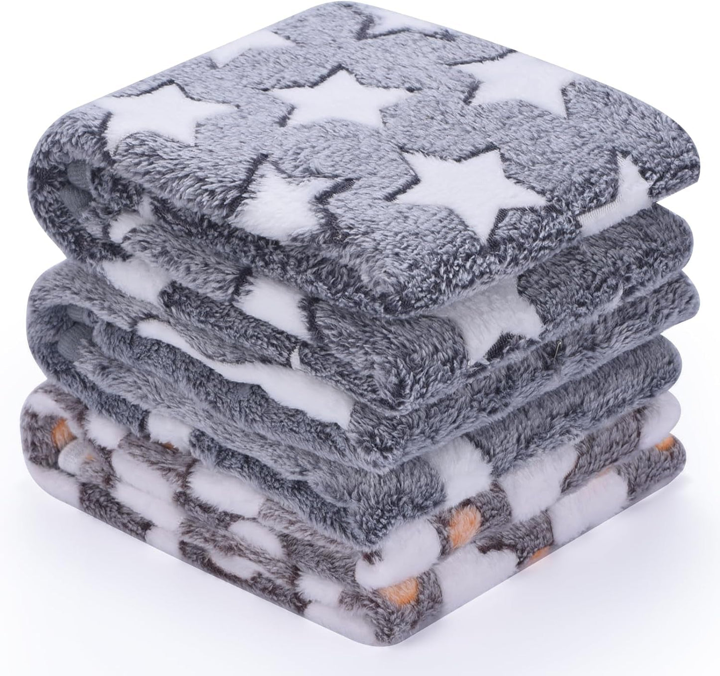 1 Pack 3 Dog Blankets Super Soft Puppy Blankets Fluffy Premium Fleece Pet Blanket for Small Dogs Puppy Cat Bone Series-Grey/Orange/White Large(40"X30")