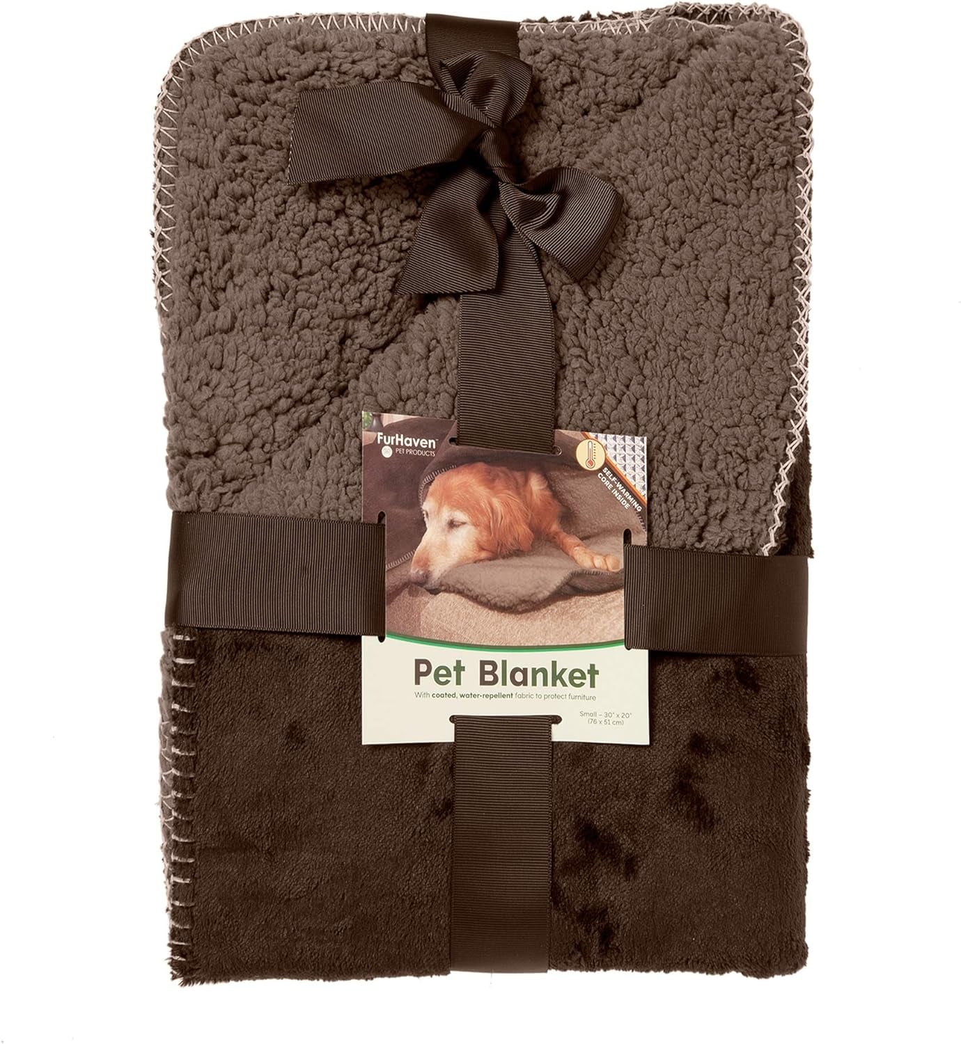 Furhaven Waterproof & Self-Warming Throw Blanket for Dogs & Indoor Cats, Washable & Reflects Body Heat - Terry & Sherpa Dog Blanket - Espresso, Small