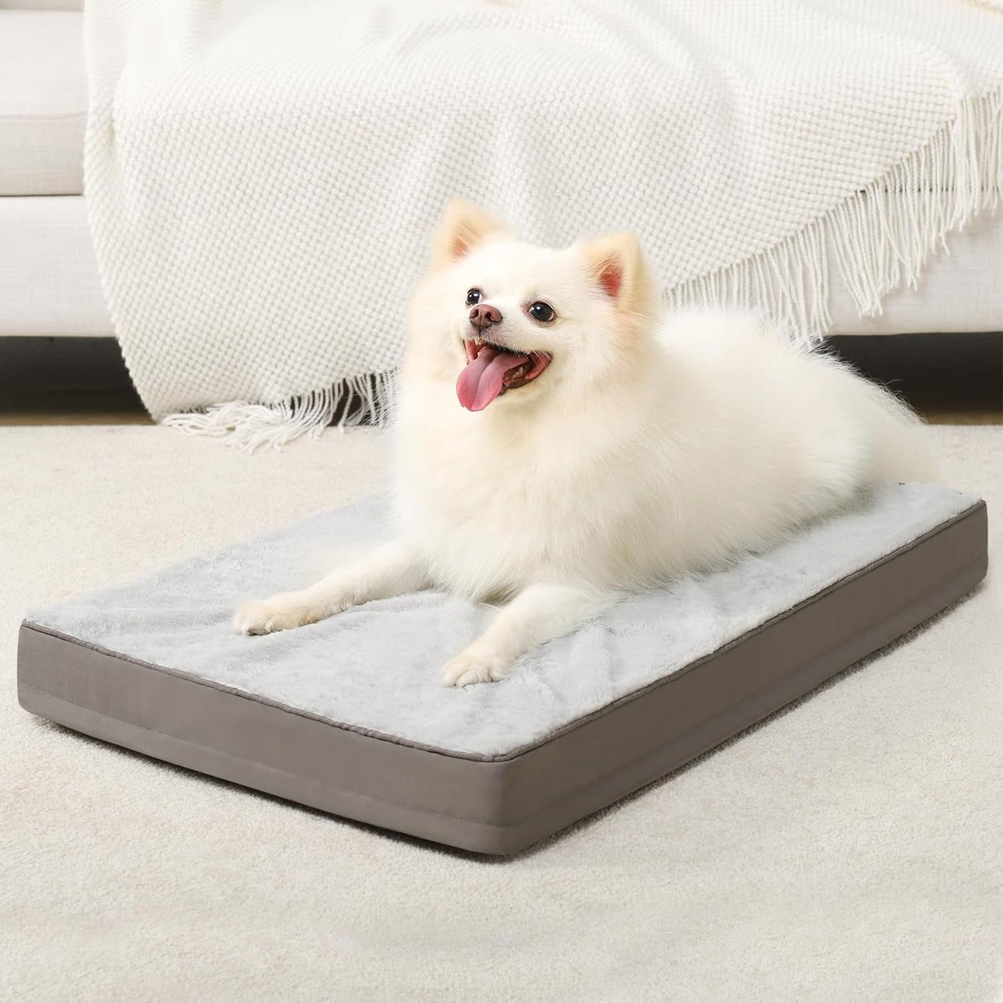 KSIIA Orthopedic Crate Bed - Plush Washable Dog Bed with Egg Crate Foam and Removable Cover, 35 X 22 Inch, Gray