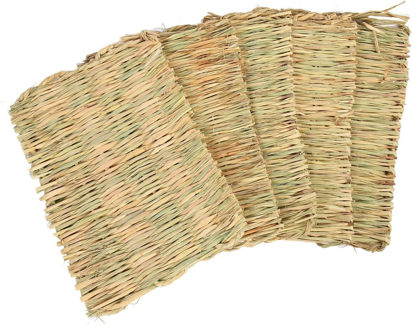 Zerodis 5PCS Rabbit Grass Mat, Bunny Grass Mat 4 Season Universal Warm Grass Woven Bed Mat Bunny Bedding Nest Handmade Woven Bed Mat Straw Hay Mats Chewing Toy for Guinea Pig Hamst