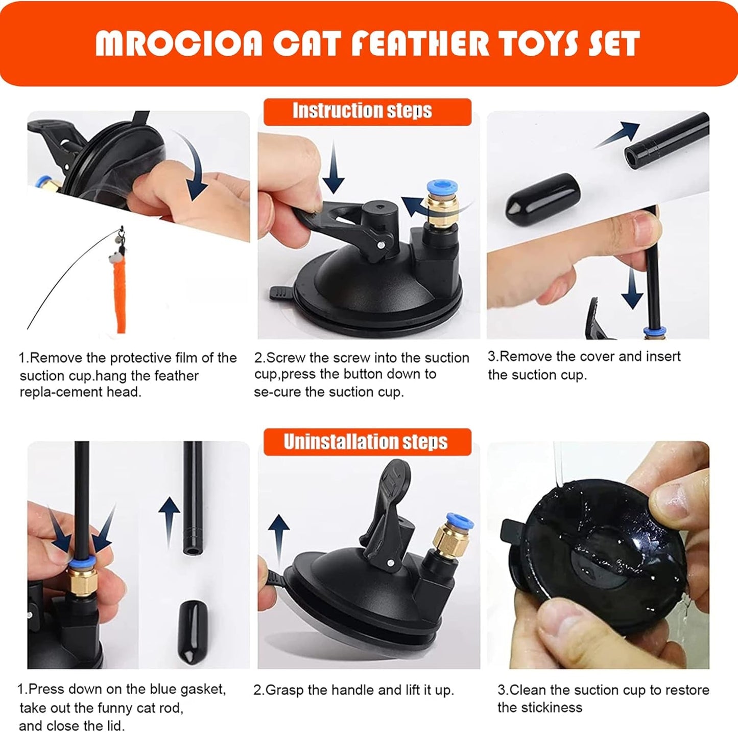 11Pcs Cat Toys Feather Teaser, Interactive Suction Cup Cat Toy Wand with Replaceable Kitten Toys for Indoor Cats to Play Chase Exercise