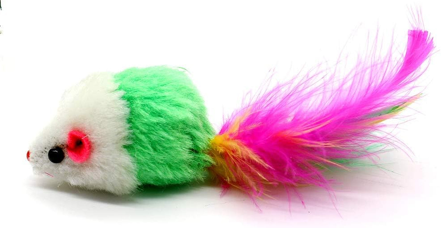 10 PCS 3 Inch Furry Pet Toys Mice Cat Toy Mouse Cat Catcher Toys with Feather Tails(Random Color)