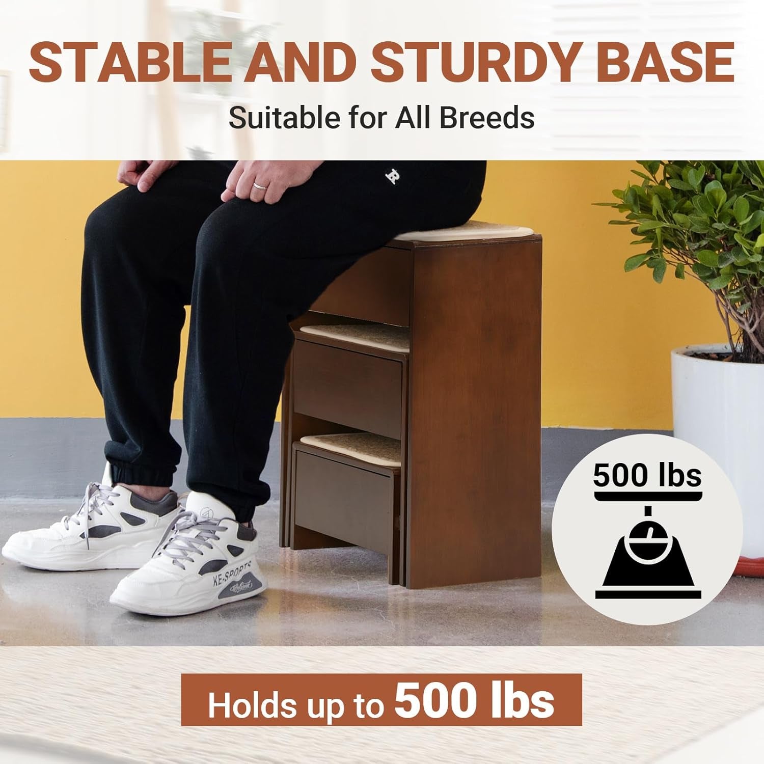 23" Dog Stairs for High Beds - Foldable Storage Pet Steps for Small Dogs - Non-Slip Sturdy Bamboo Pet Ladders Supports to 200 Lbs, Multifunctional Furniture, No Need to Install Brown