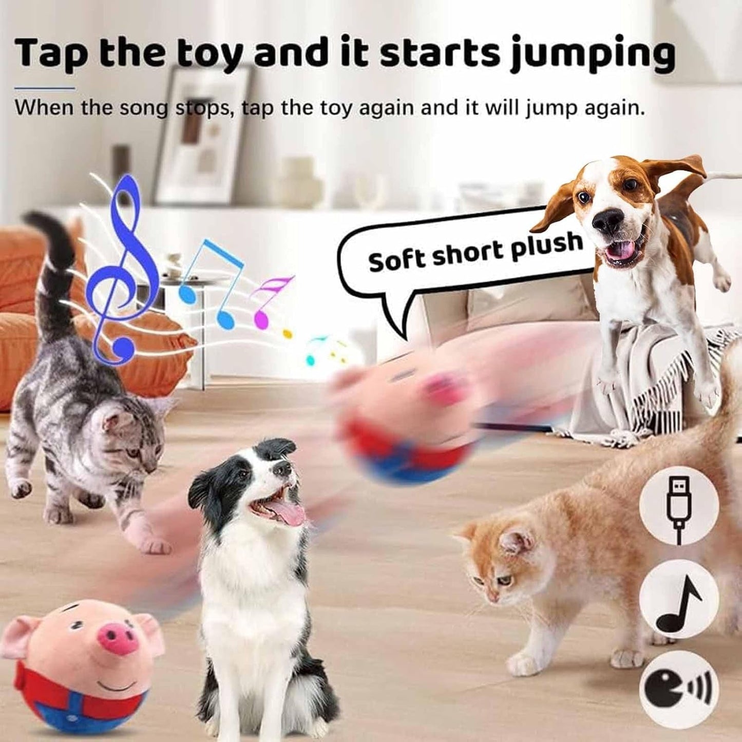 2024 New Active Moving Pet Plush Toy, Interactive Dog Toys Talking Squeaky Moving Ball Toy, Washable Cartoon Pig Plush Sound Electronic Dog Toy (Blue Pig)