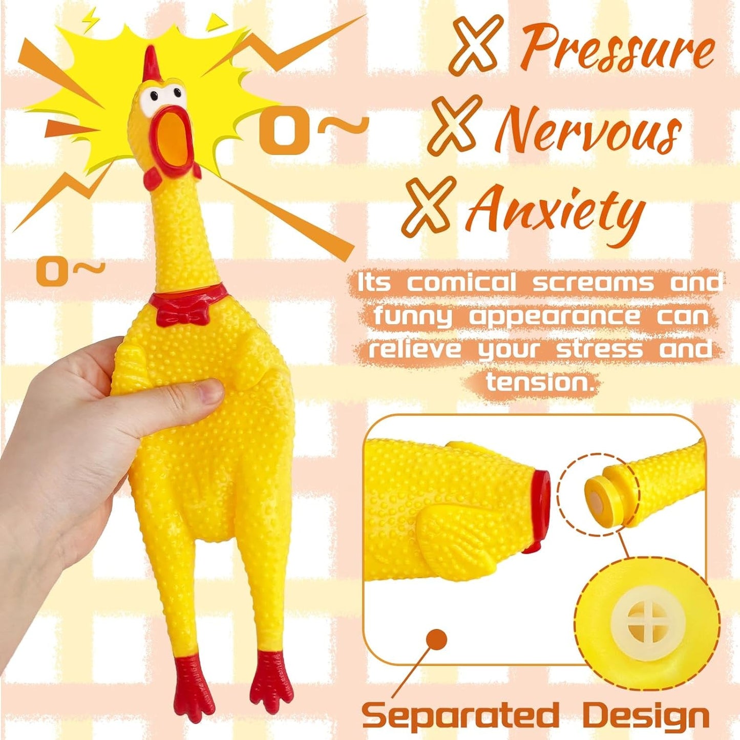 2 Pcs Large Rubber Chicken,Screaming Chicken Dog Toys,Yellow Rubber Squawking Chicken,Squeaky Chicken Toys,Prank Noise Maker Dog Toys 12 Inch