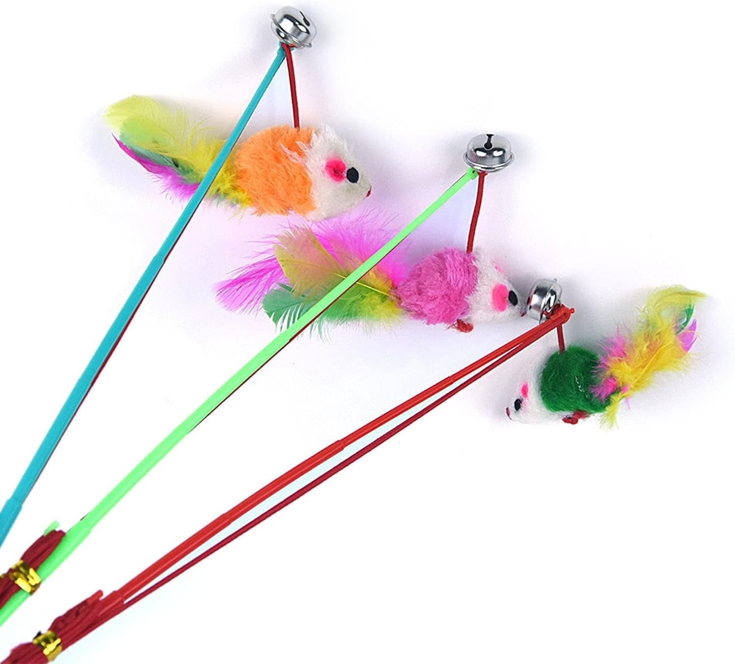 3 Pcs Interactive Toy with Colorful Fake Mouse Feather Wand Teaser Toy Exercise Supplies Interactive Toy for Indoor Adult Cats Kitten Exercise Replacement