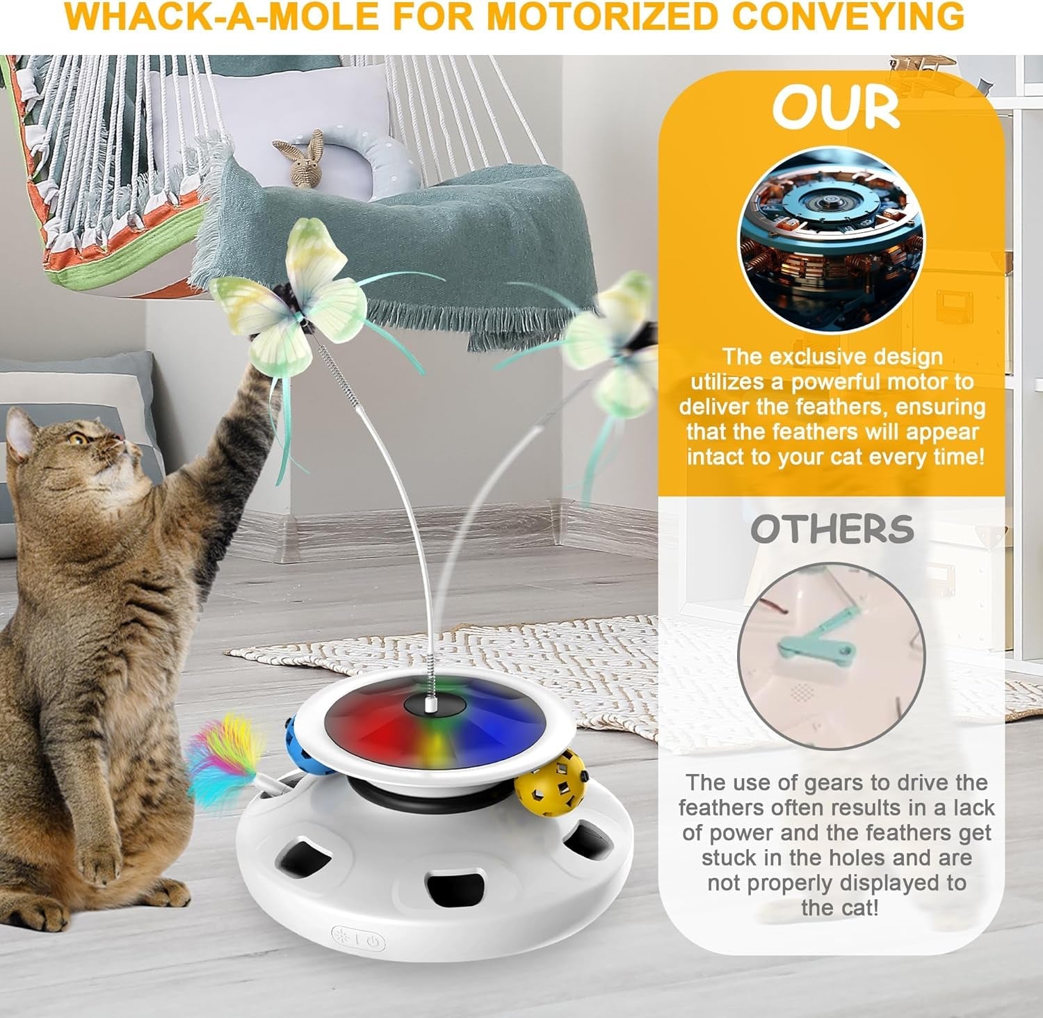 4 in 1 Cat Toys Rechargeable with 2000Mah Battery, Interactive Cat Toys for Indoor Cats, Track Balls Kitten Toy, Fluttering Butterfly, Electronic Whack a Mole for All Breeds