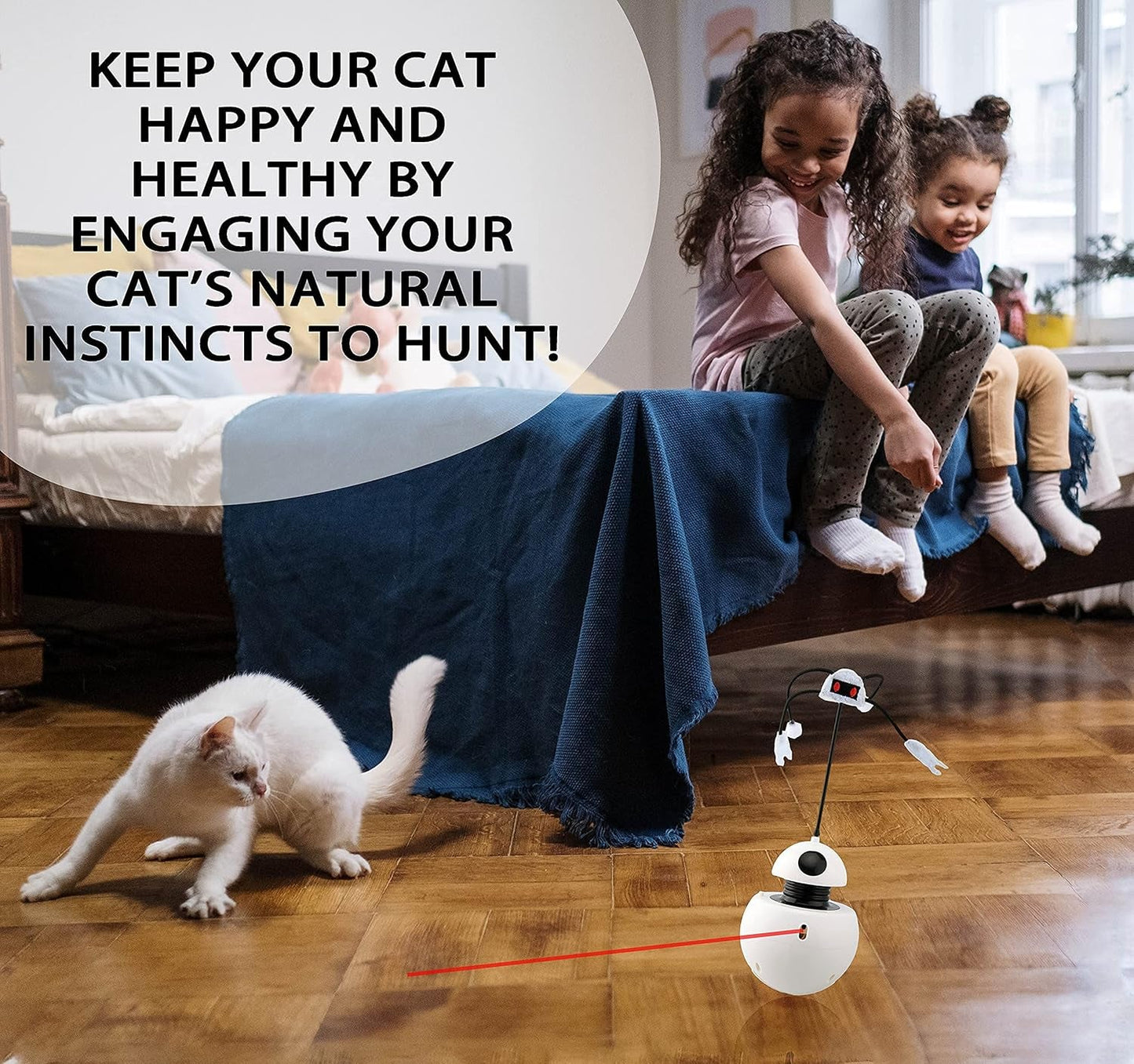 3 in 1 Automatic Interactive Cat Toylaser Pointer 360 Degree Auto Rotating Feather Toy Sound Attraction Cats Kittens Battery Powered for Indoor or Outdoor