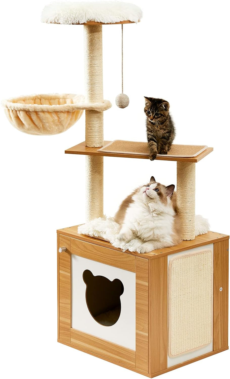 Made4Pets Cat Tree, Modern Cat Tree Tower for Indoor Cats - 65" Tall Wood Condo with Hammock, Scratching Post and Removable Pads for Small Large Cats