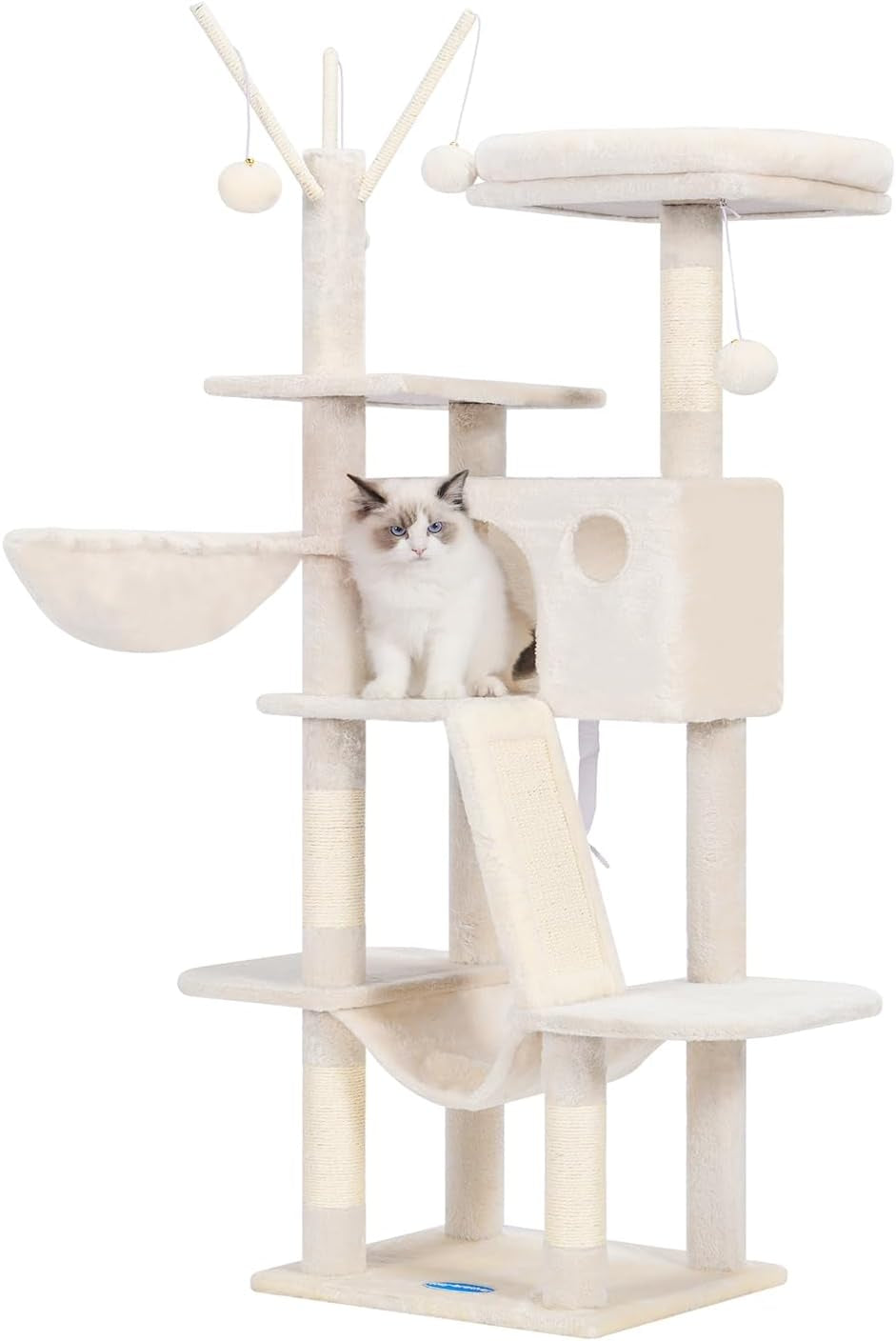 Hey-Brother Cat Tree, 53 Inch Cat Tower for Indoor Cats, Cat House with Padded Platform Bed, Toy Balls, Large Cozy Condo, Hammocks and Sisal Scratching Posts, Light Gray MPJ019-SW