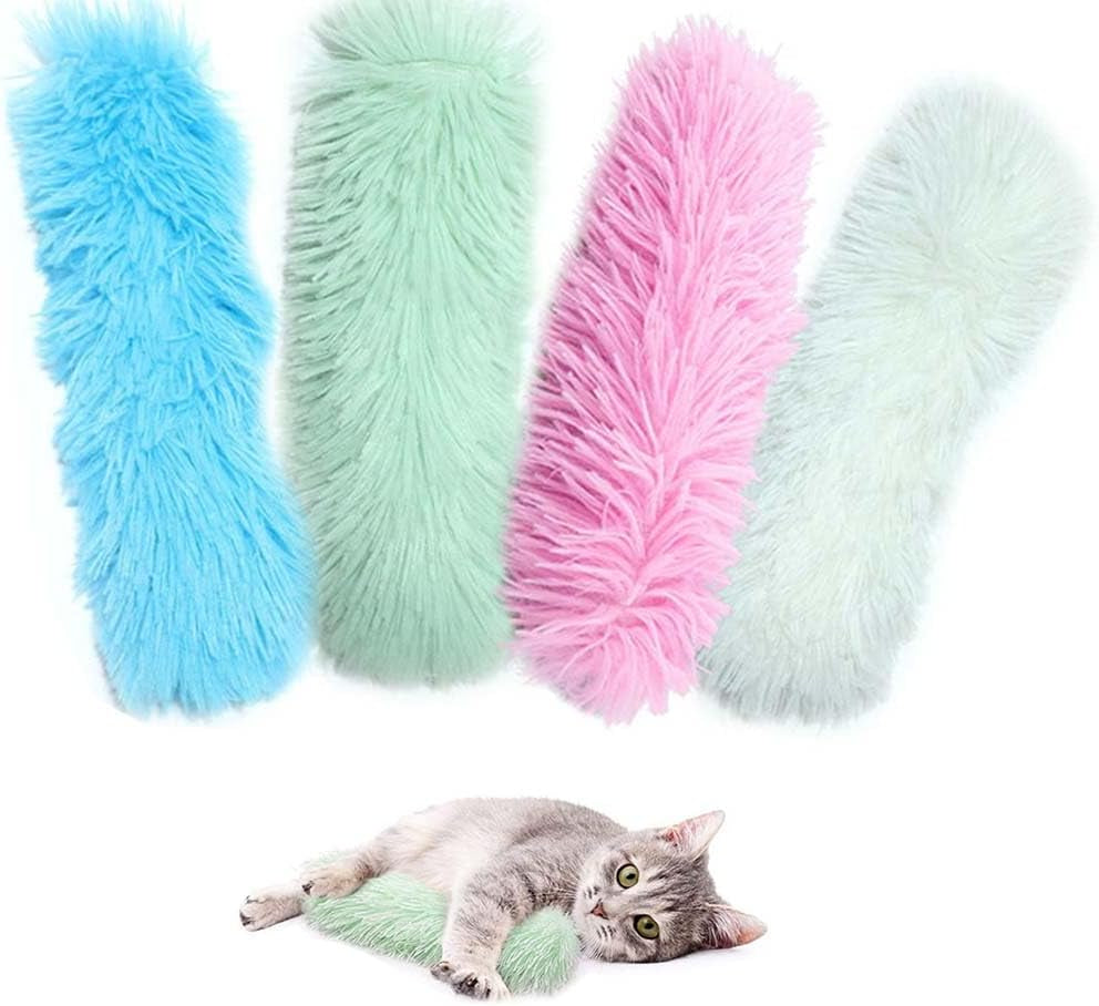 4 Packs Catnip Toys for Cats, Interactive Kitten Toys Soft Plush Pillows with Catmint and Sound Paper, Cat Toys Catnip Toys for Cats Chew, Teeth Cleaning, Relieve Boredom (Blue, Green, White, Pink)