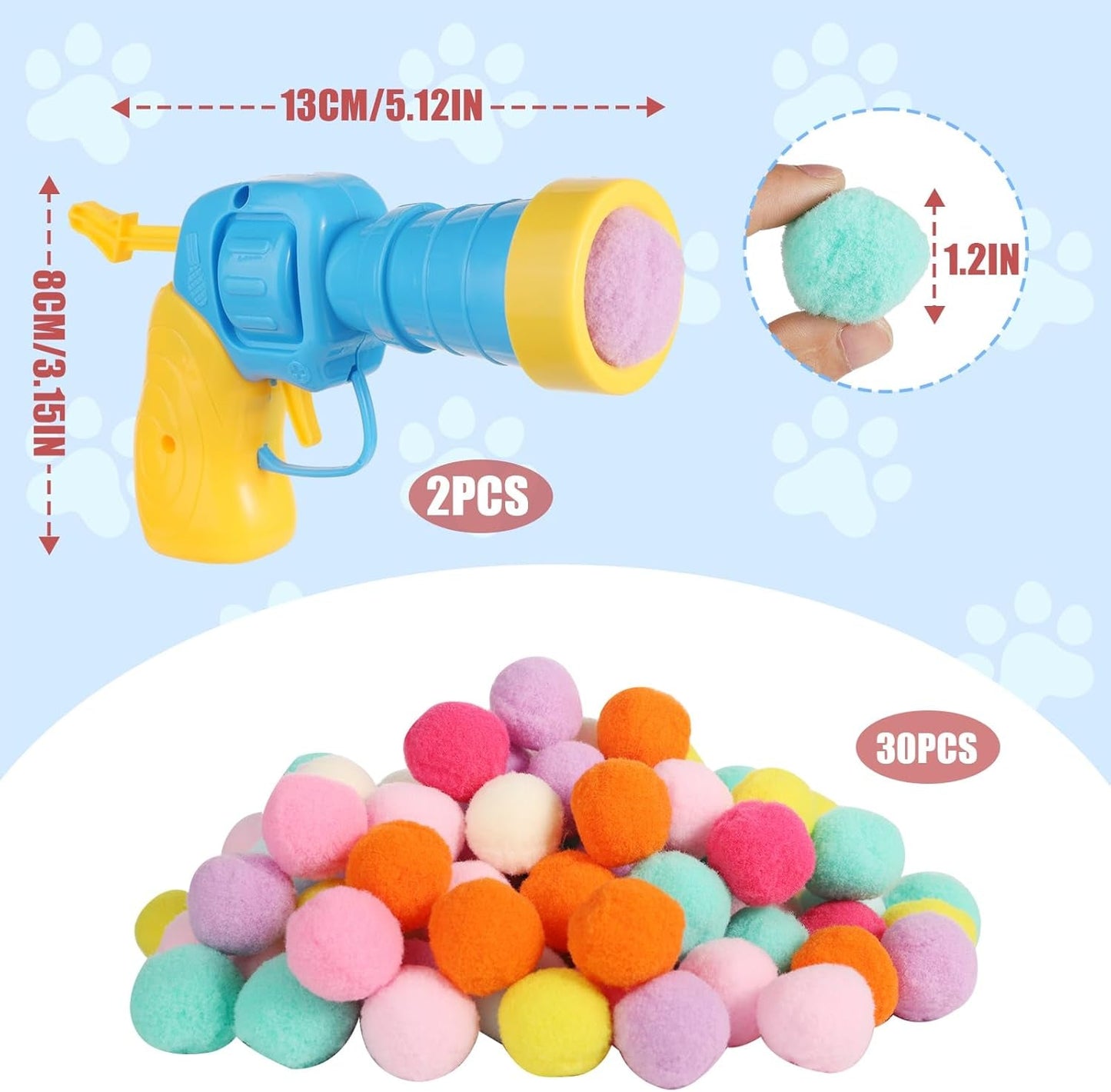 2Pcs Cat Toy Balls Launcher, Interactive Cat Toy Ball with 30 Soft Pom Pom Balls Kitten Toys Cat Toys for Indoor Cats for Training Playing Pet Supplies