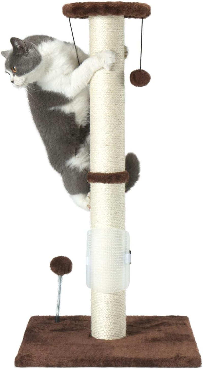 32" Tall Cat Scratching Post Sisal Scratch Posts with Hanging Ball and Self-Massage Brush Vertical Scratcher for Indoor Cats and Kittens(Gray 32Inches)