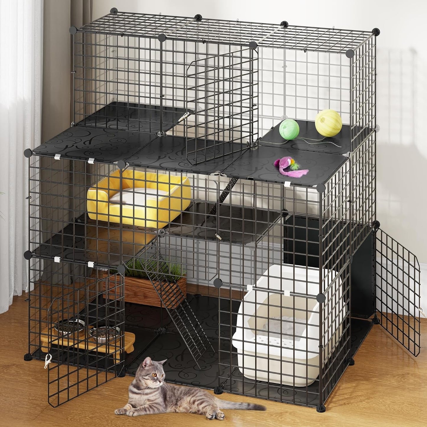 YITAHOME 4 Tier 55" Cat Cage Large Enclosures with Hammock Detachable Metal Wire Crate Kennels Indoor/Outdoor Small Animal House Fence for 1-4 Cats,Diy Pet Crate Playpen